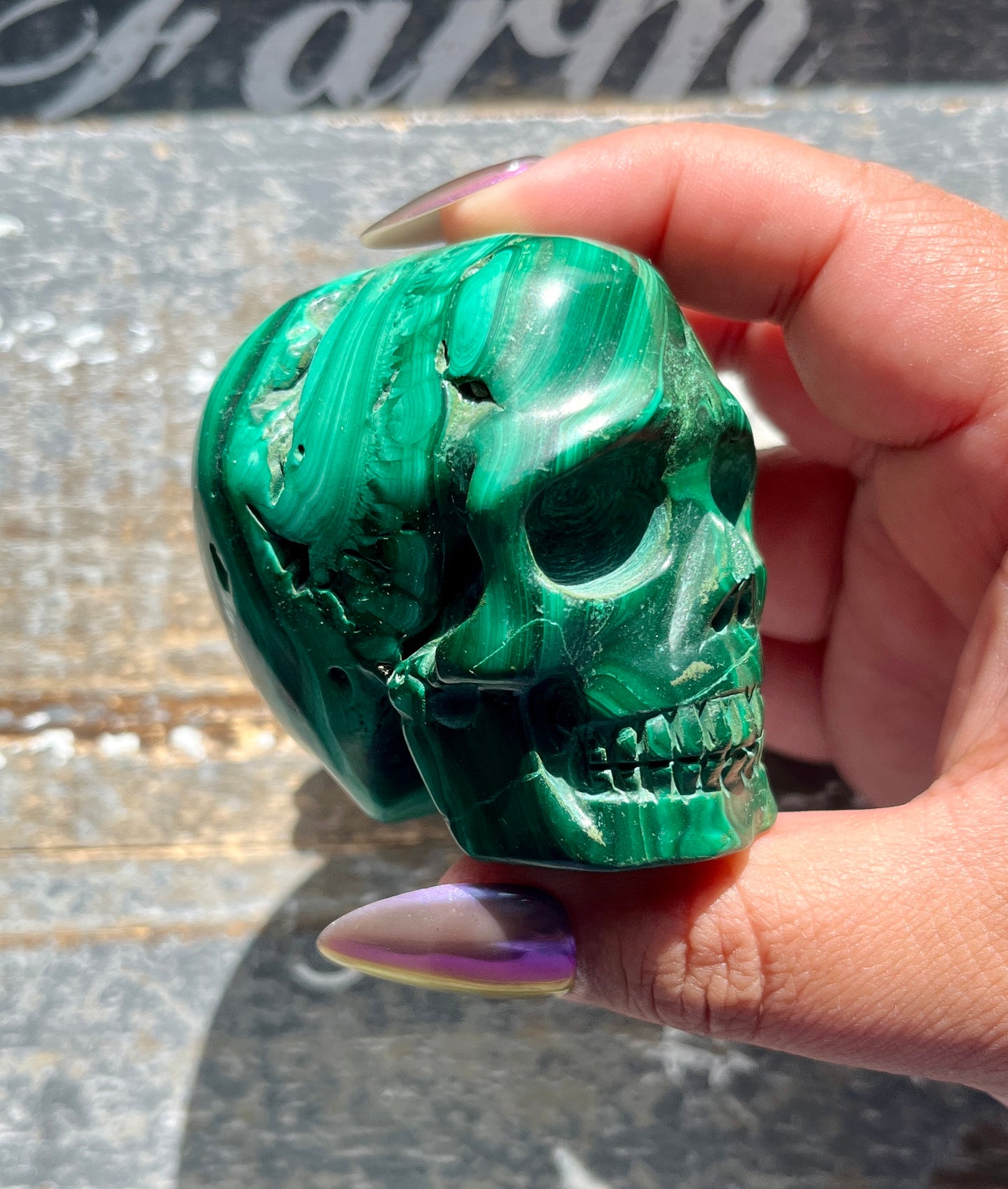 Gorgeous Hand Carved Medium Malachite Skull