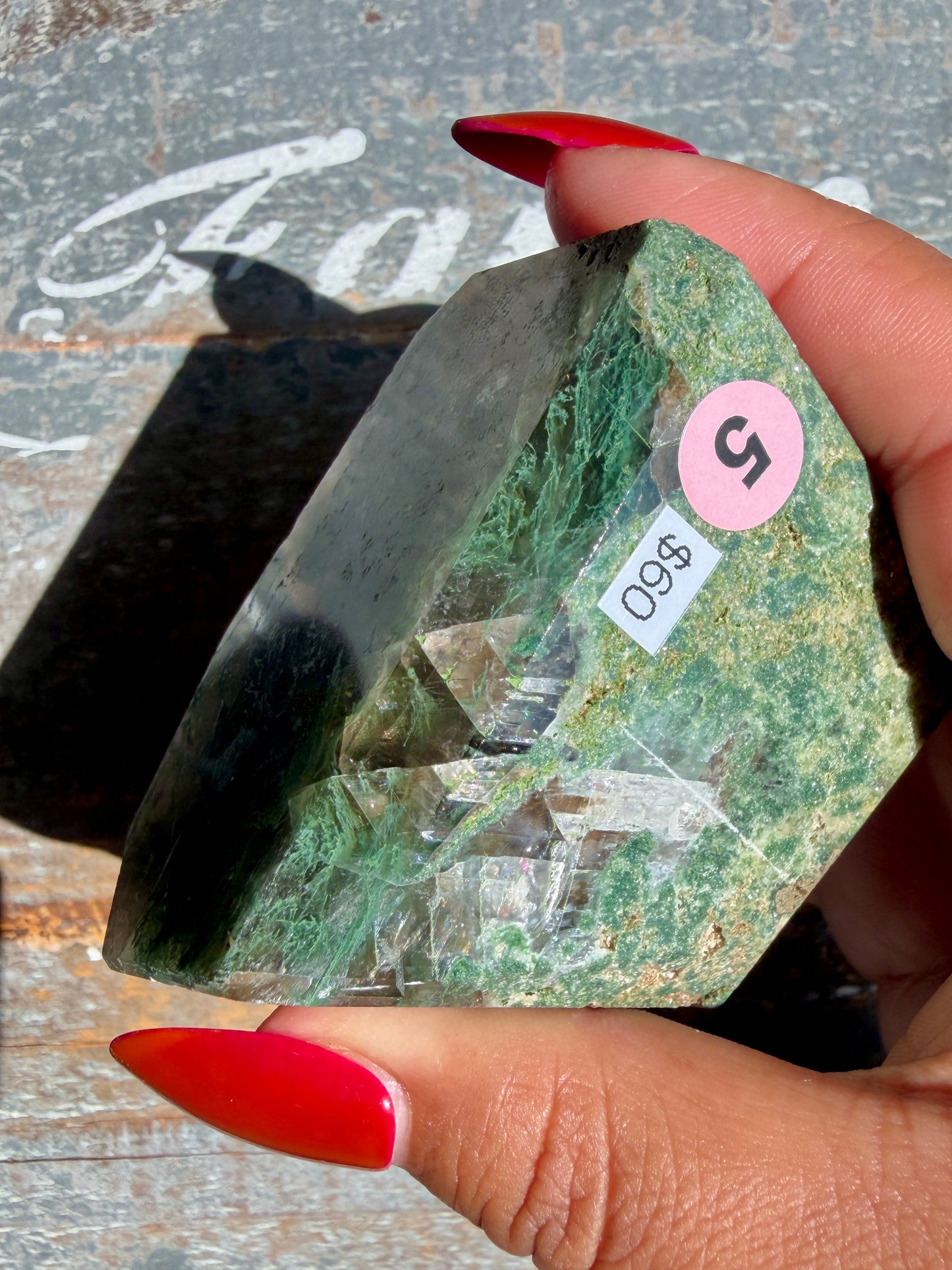 Gorgeous Optical Calcite + Moss Agate Combo Mineral Freeform From India | Opt 5