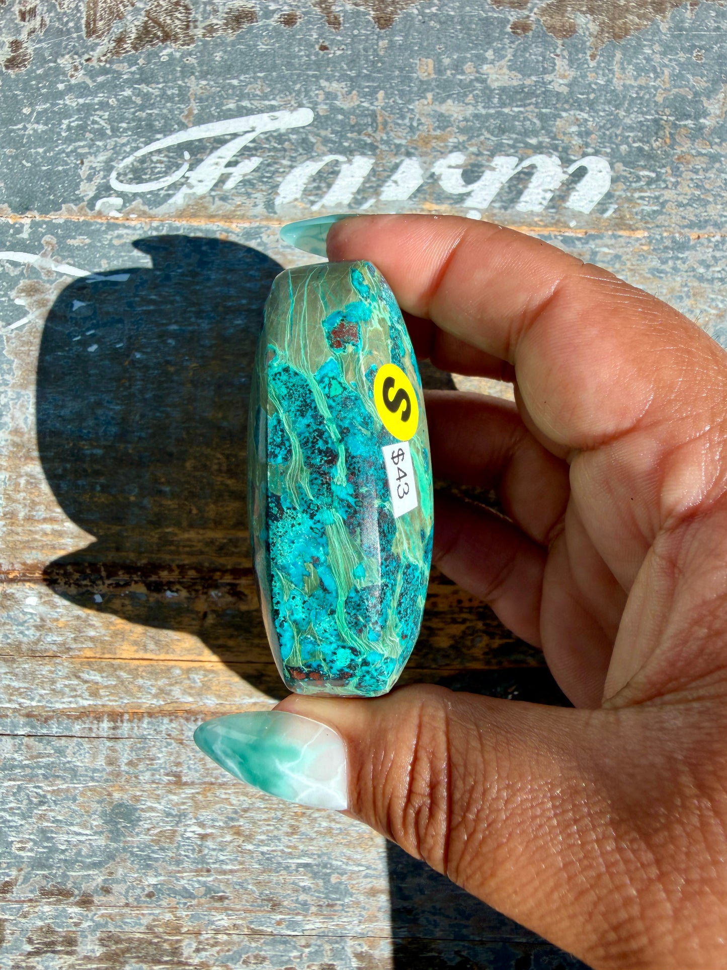 Gorgeous Chrysocolla/Azurite Palm Stone from Peru | Opt S
