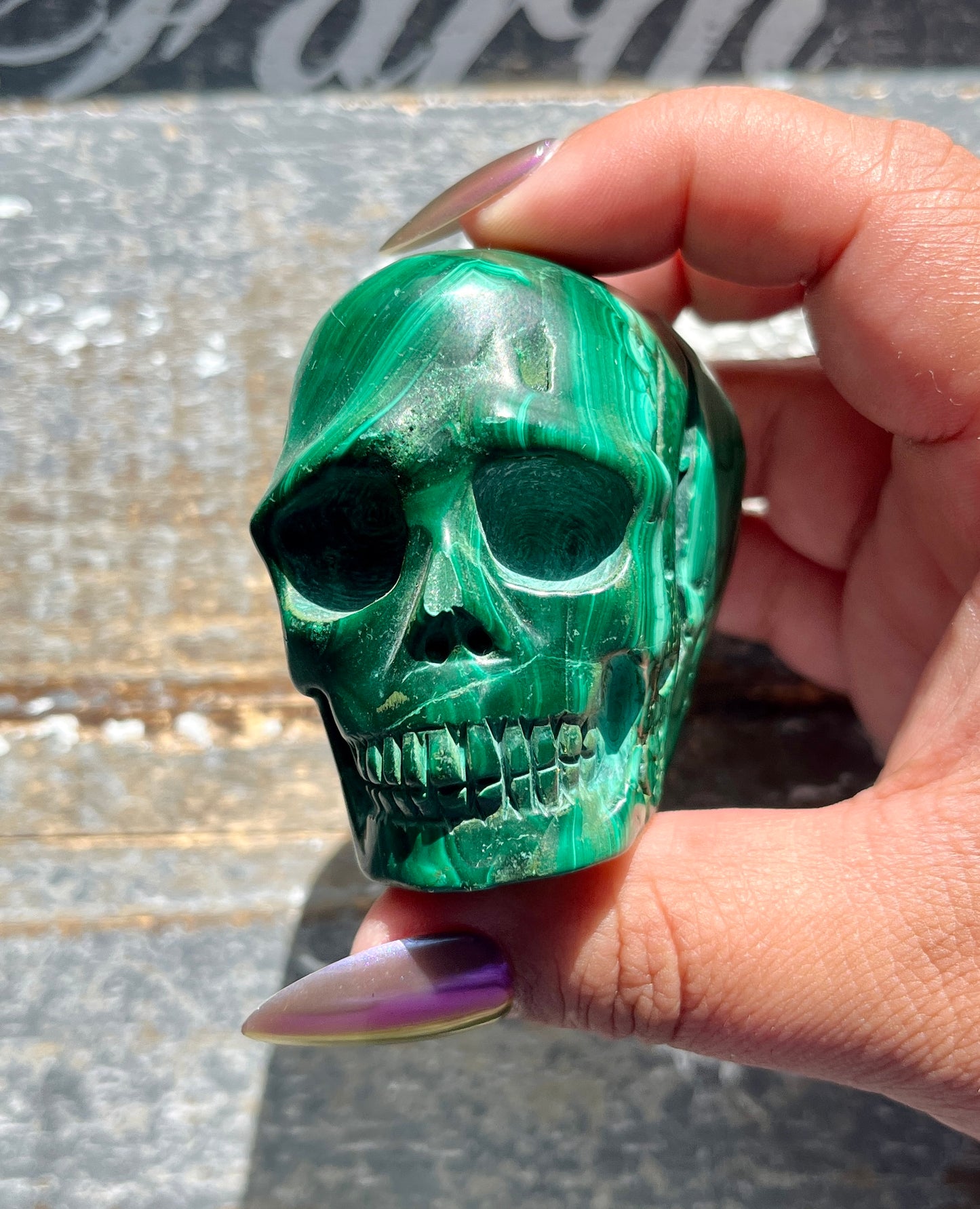 Gorgeous Hand Carved Medium Malachite Skull