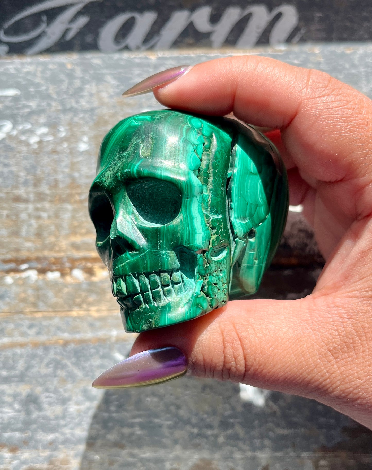 Gorgeous Hand Carved Medium Malachite Skull