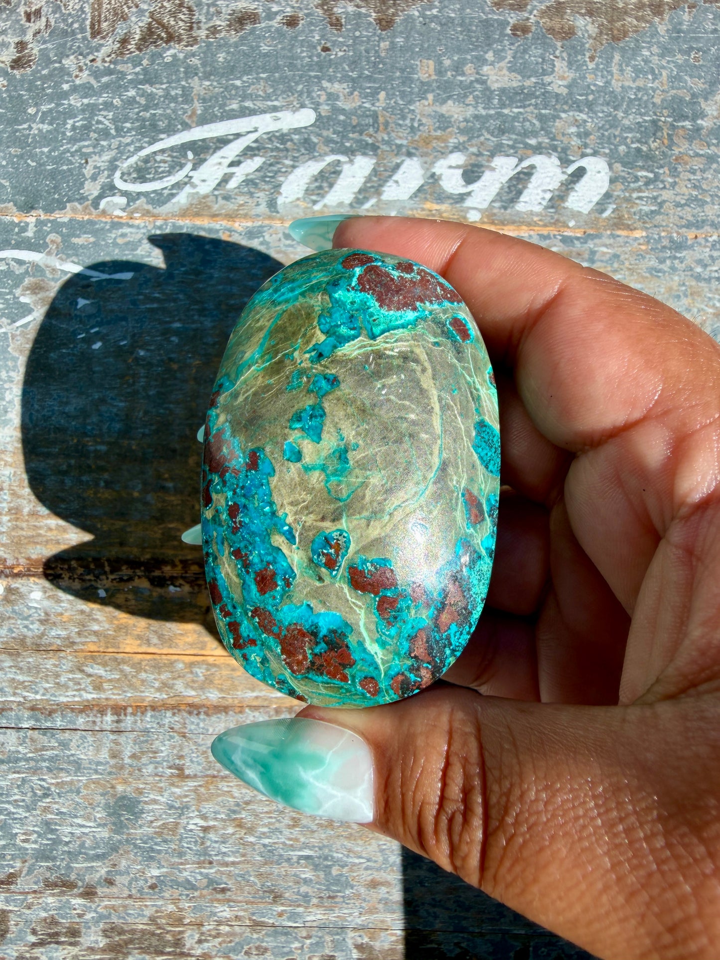 Gorgeous Chrysocolla/Azurite Palm Stone from Peru | Opt S