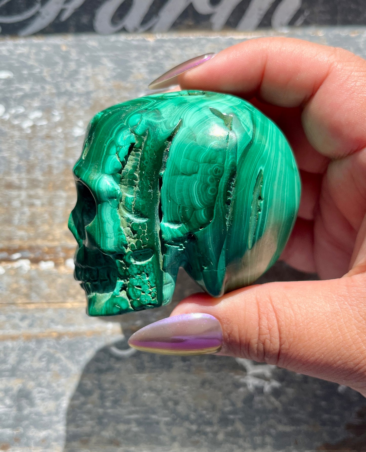 Gorgeous Hand Carved Medium Malachite Skull