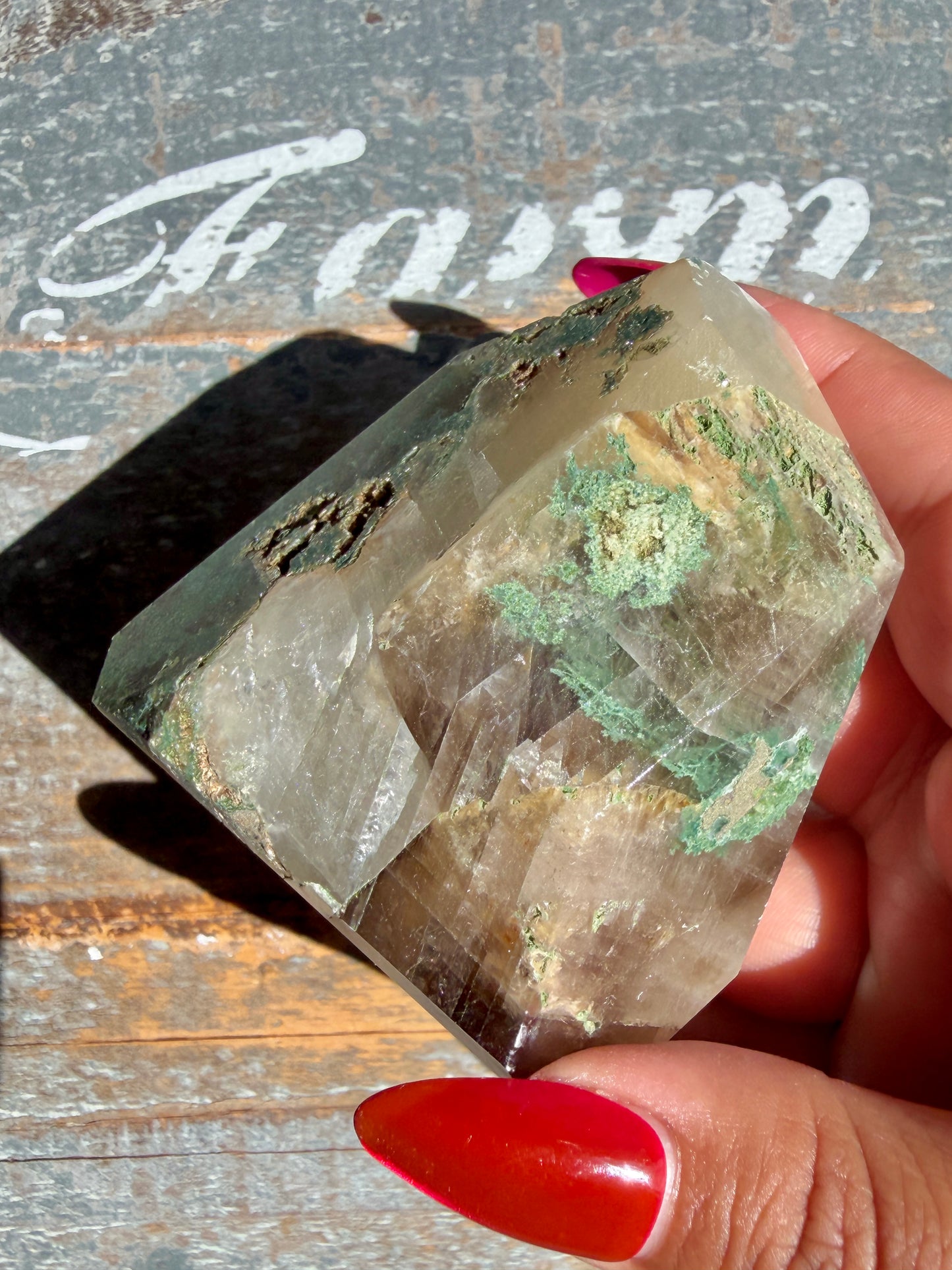 Gorgeous Optical Calcite + Moss Agate Combo Mineral Freeform From India | Opt 9