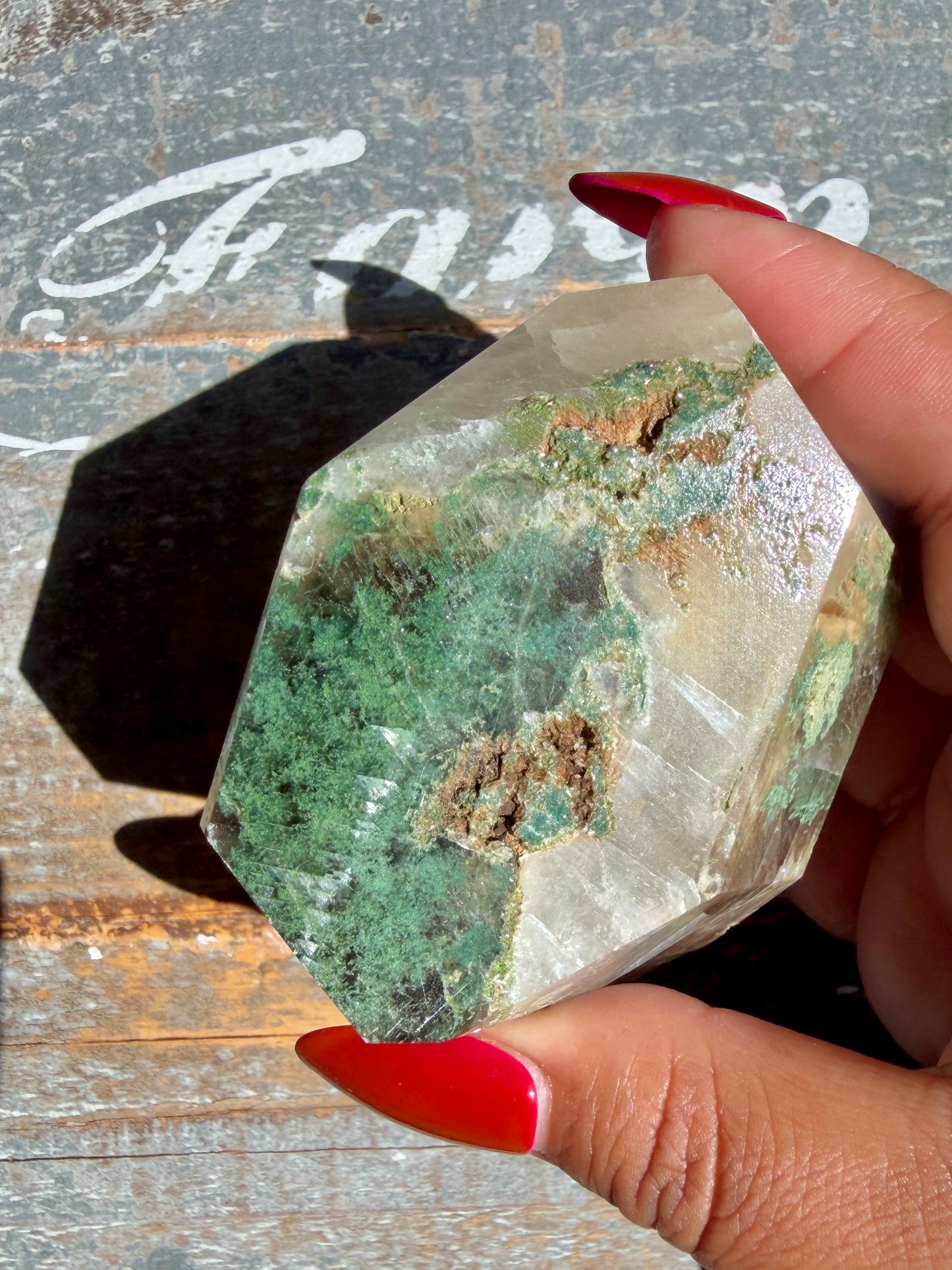 Gorgeous Optical Calcite + Moss Agate Combo Mineral Freeform From India | Opt 9