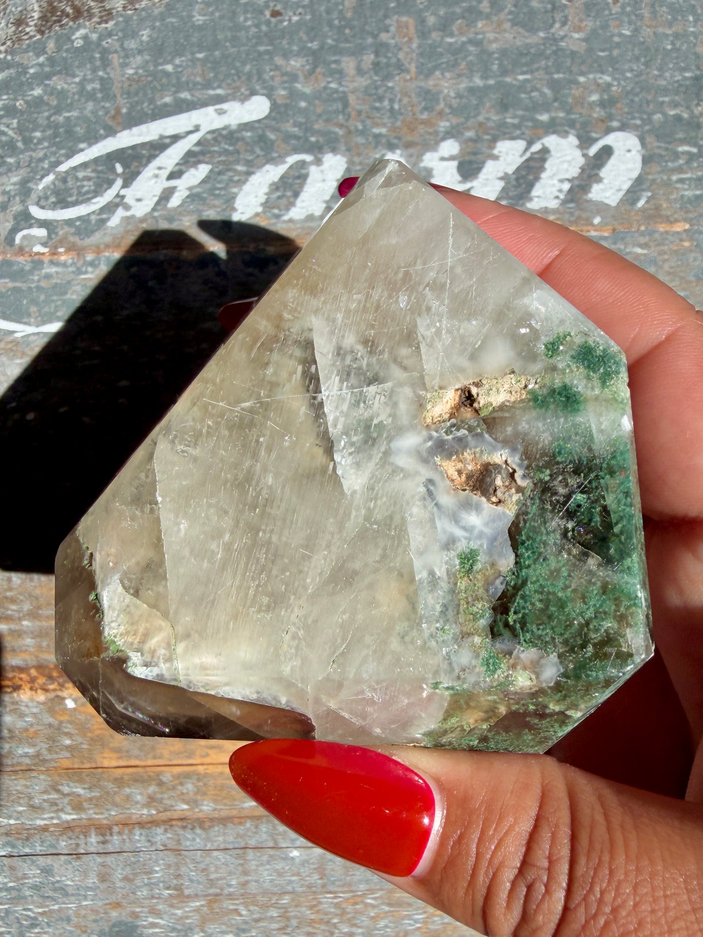 Gorgeous Optical Calcite + Moss Agate Combo Mineral Freeform From India | Opt 9