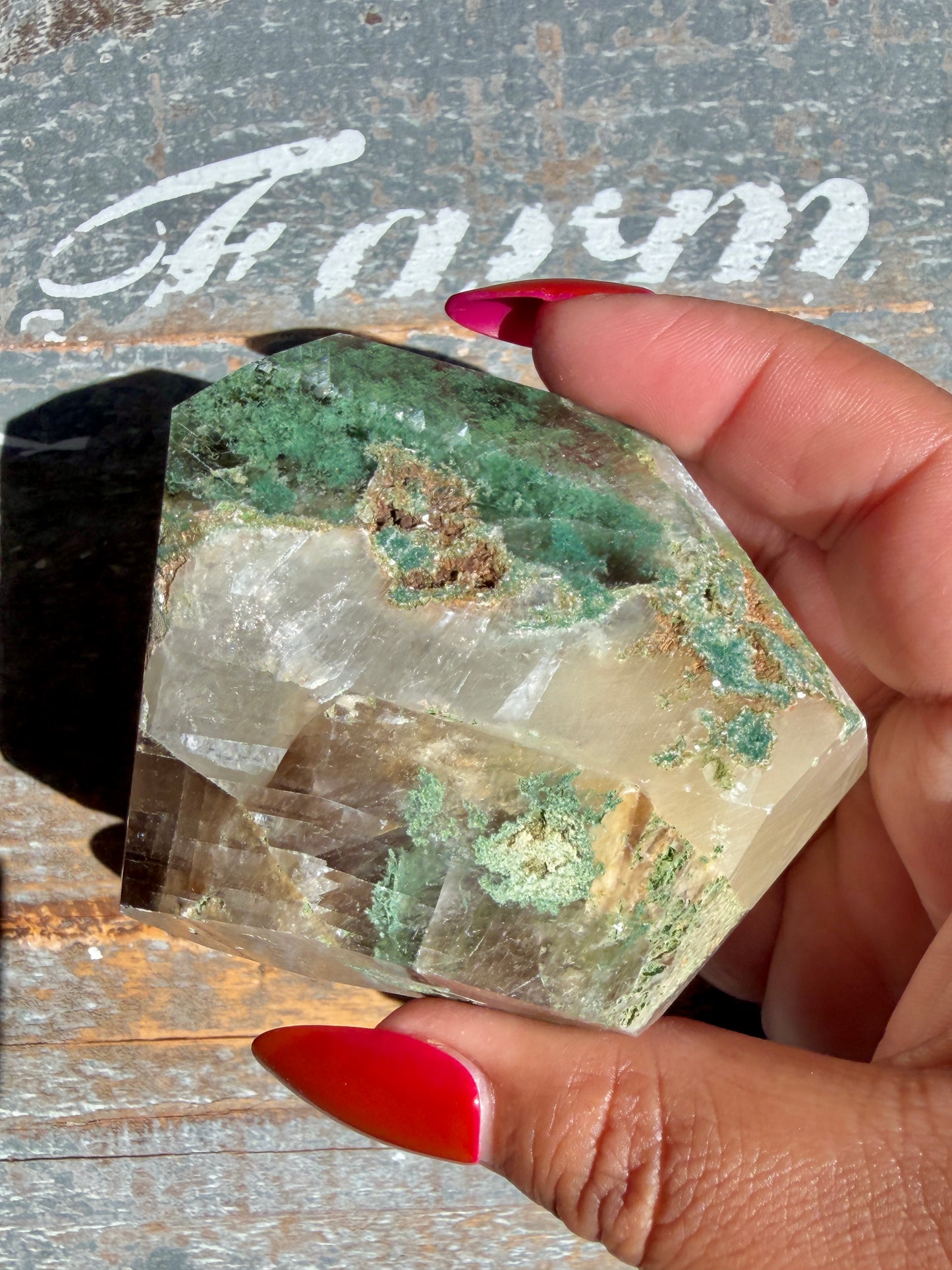 Gorgeous Optical Calcite + Moss Agate Combo Mineral Freeform From India | Opt 9