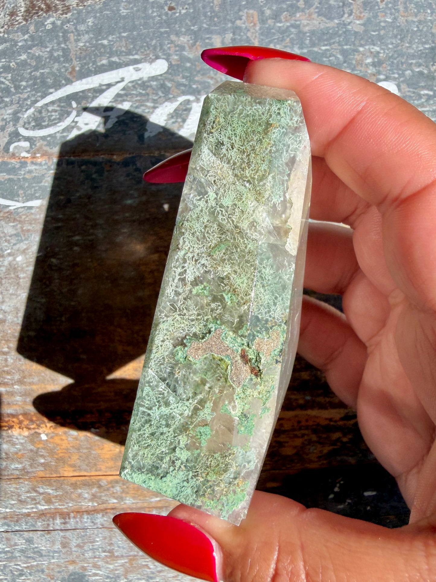 Gorgeous Optical Calcite + Moss Agate Combo Mineral Freeform From India | Opt 15