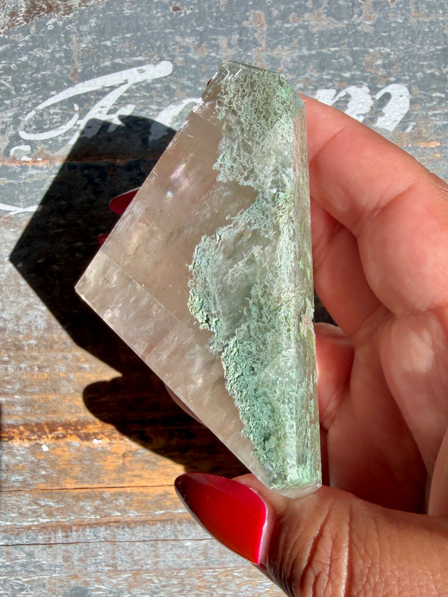 Gorgeous Optical Calcite + Moss Agate Combo Mineral Freeform From India | Opt 15