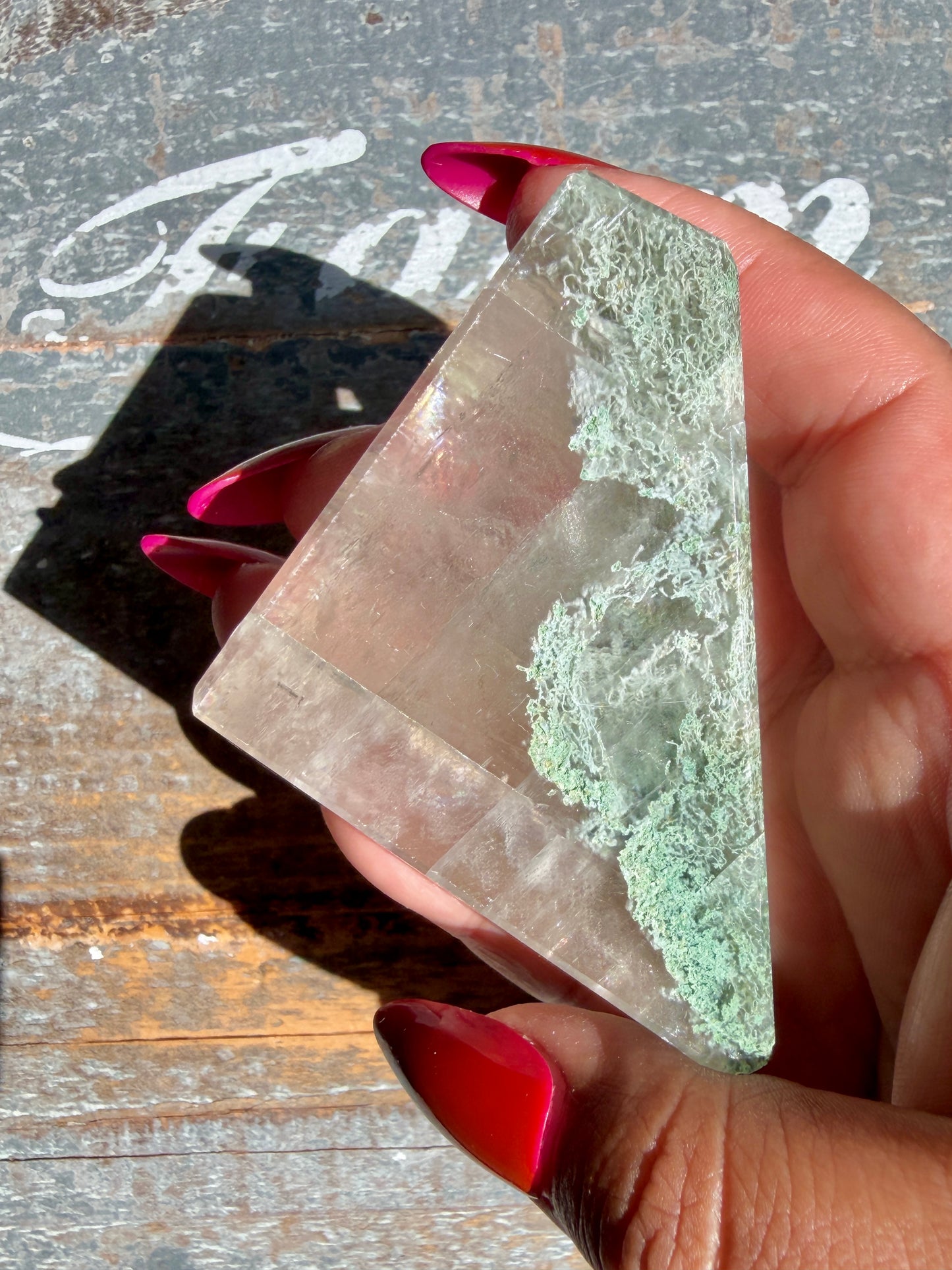 Gorgeous Optical Calcite + Moss Agate Combo Mineral Freeform From India | Opt 15