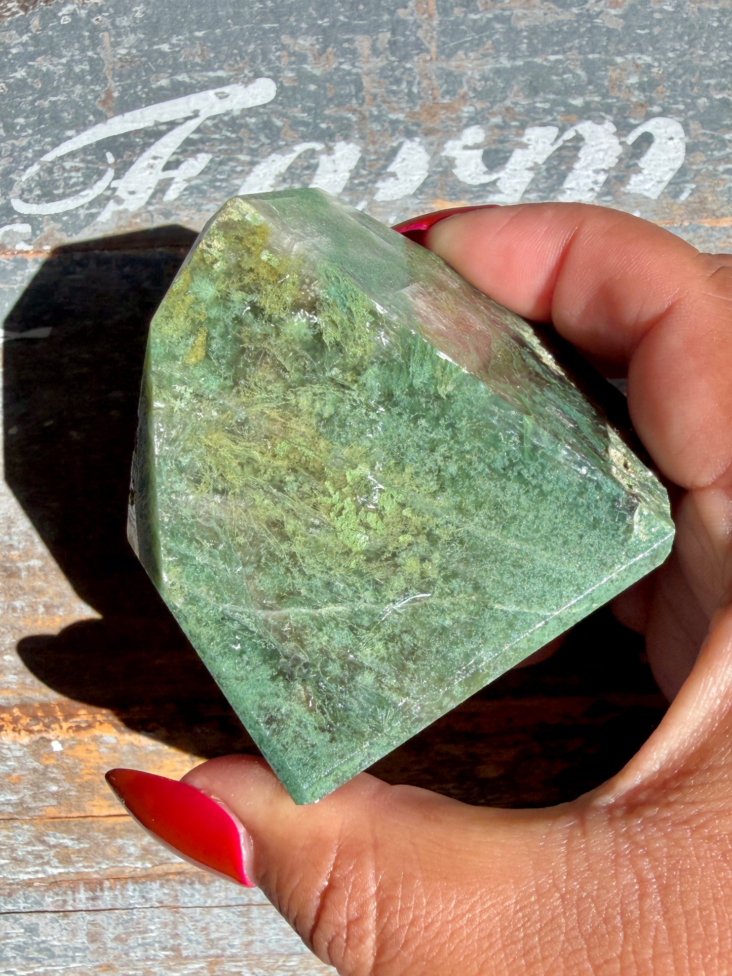 Gorgeous Optical Calcite + Moss Agate Combo Mineral Freeform From India | Opt 6