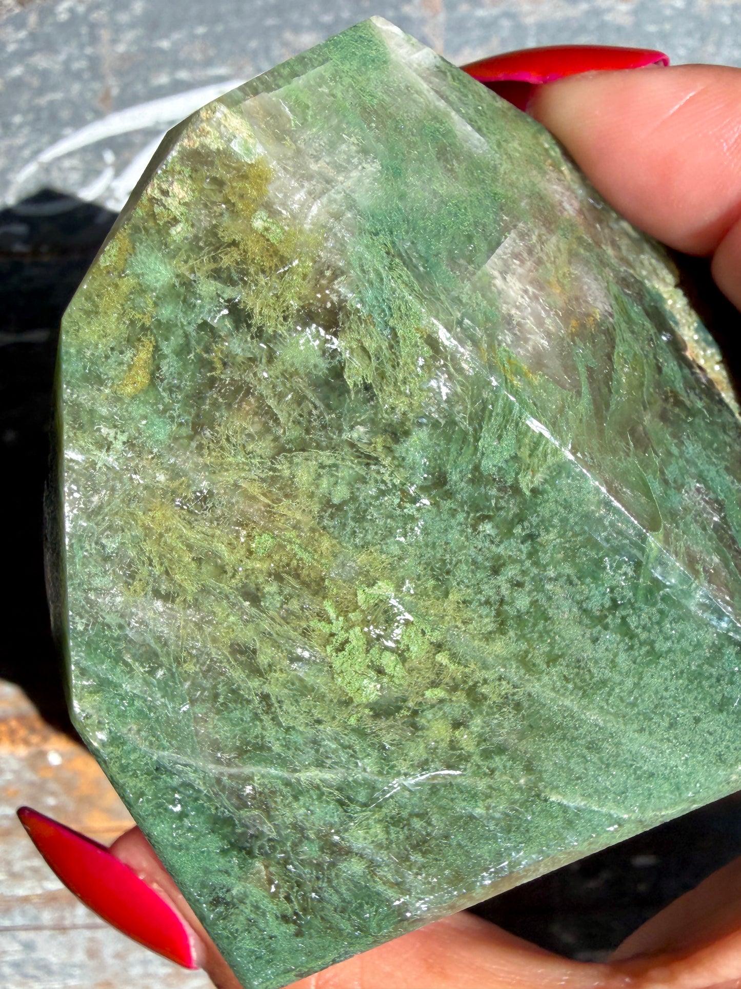 Gorgeous Optical Calcite + Moss Agate Combo Mineral Freeform From India | Opt 6