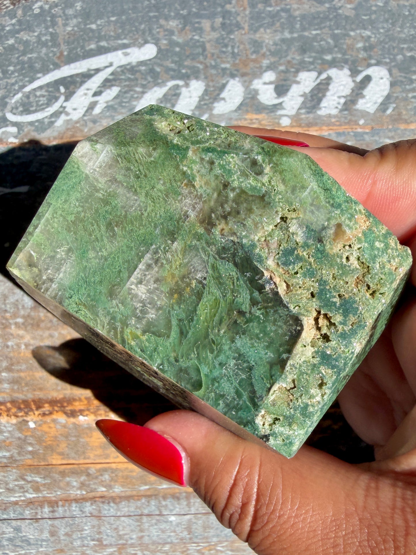 Gorgeous Optical Calcite + Moss Agate Combo Mineral Freeform From India | Opt 6