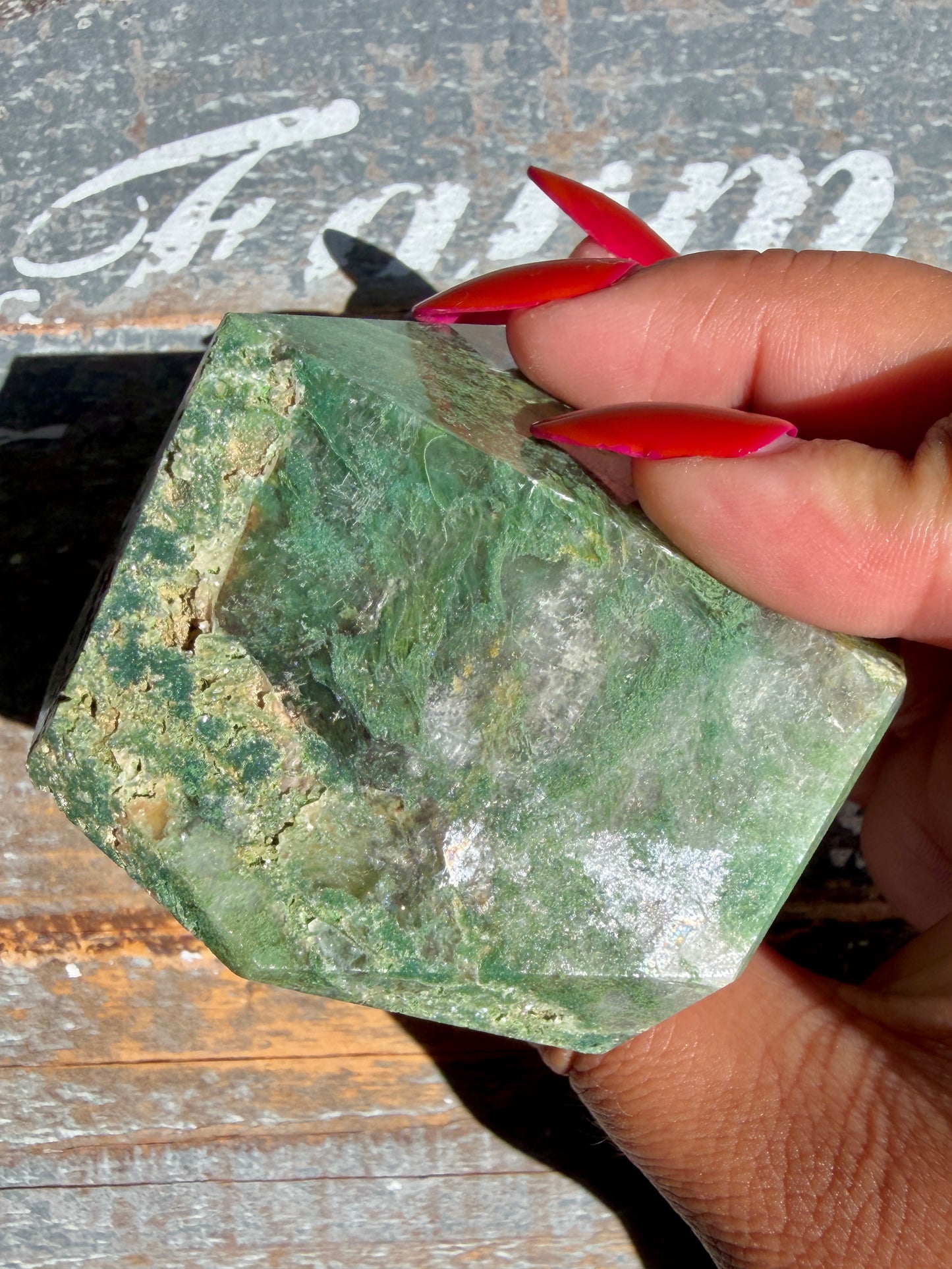 Gorgeous Optical Calcite + Moss Agate Combo Mineral Freeform From India | Opt 6