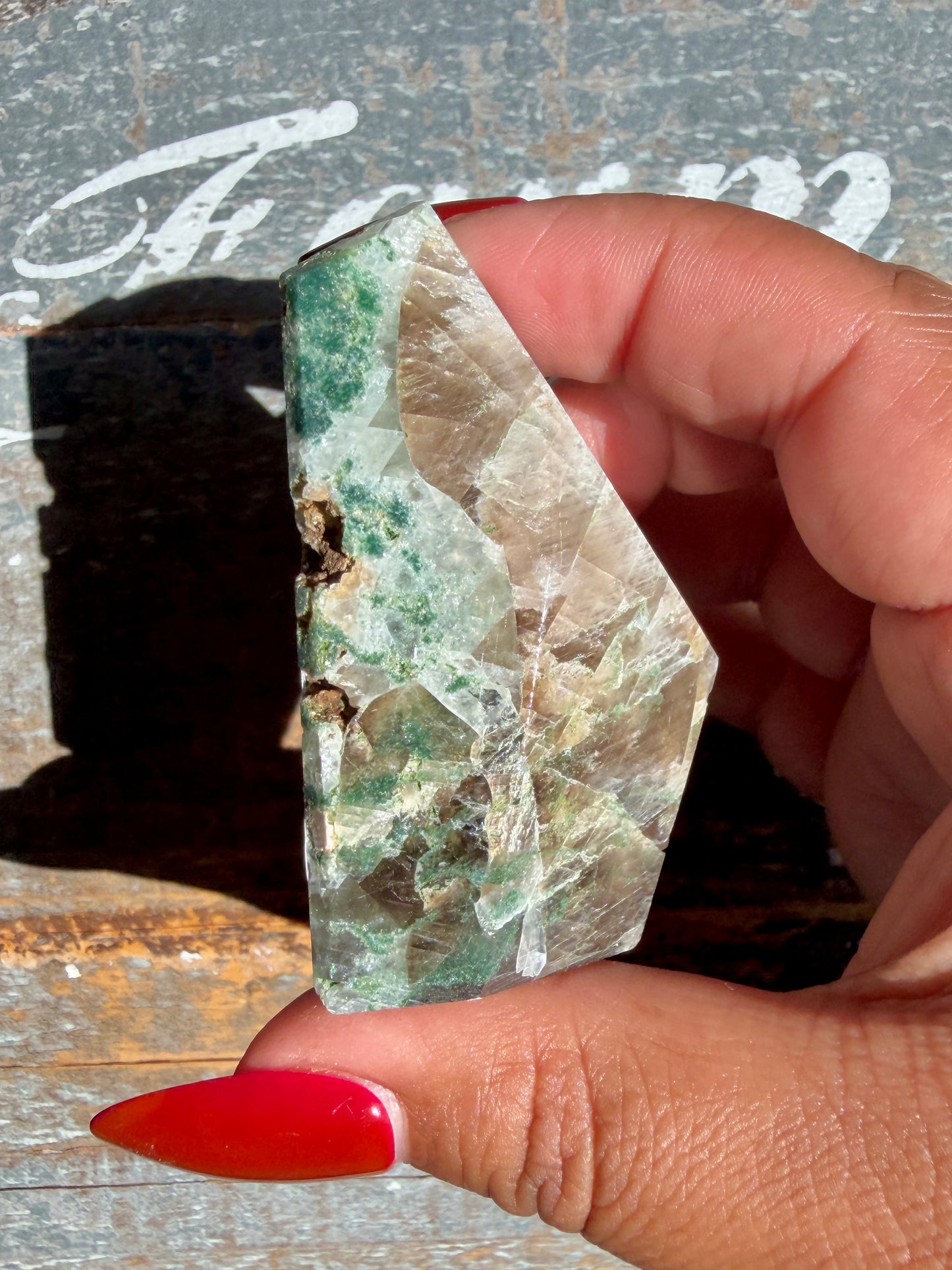 Gorgeous Optical Calcite + Moss Agate Combo Mineral Freeform From India | Opt 28
