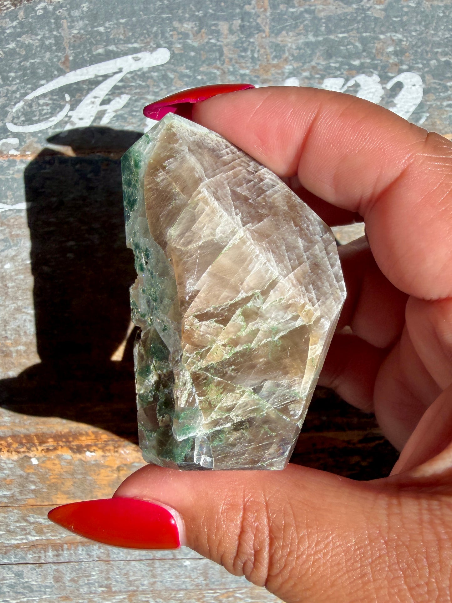 Gorgeous Optical Calcite + Moss Agate Combo Mineral Freeform From India | Opt 28