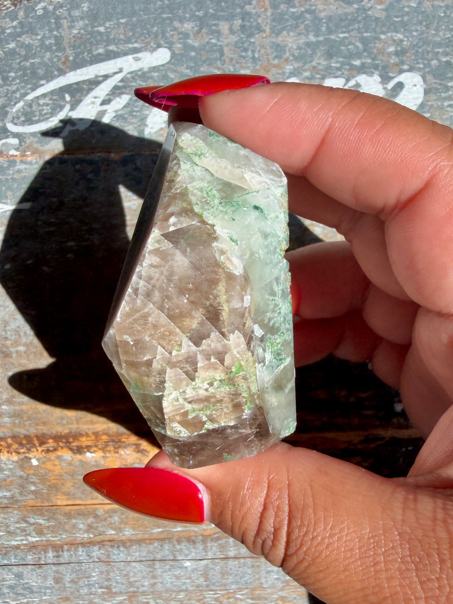Gorgeous Optical Calcite + Moss Agate Combo Mineral Freeform From India | Opt 28
