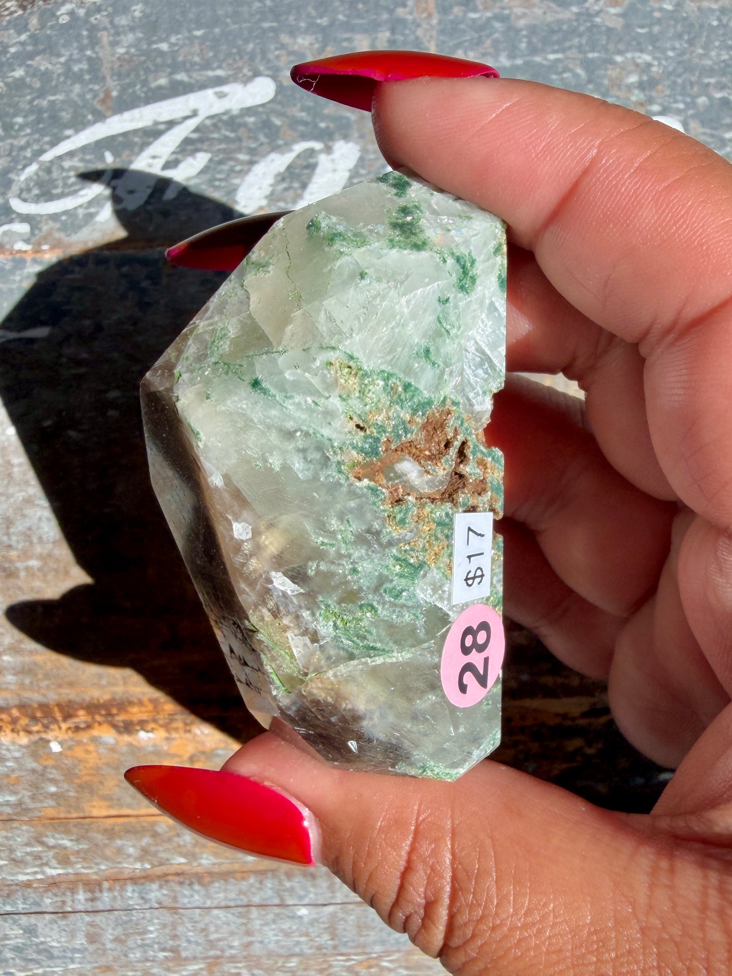 Gorgeous Optical Calcite + Moss Agate Combo Mineral Freeform From India | Opt 28