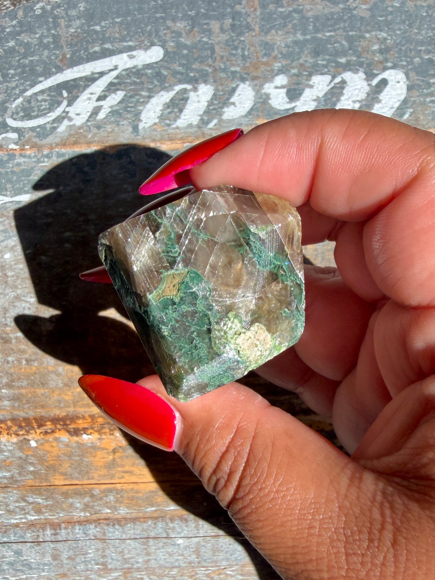 Gorgeous Optical Calcite + Moss Agate Combo Mineral Freeform From India | Opt 32