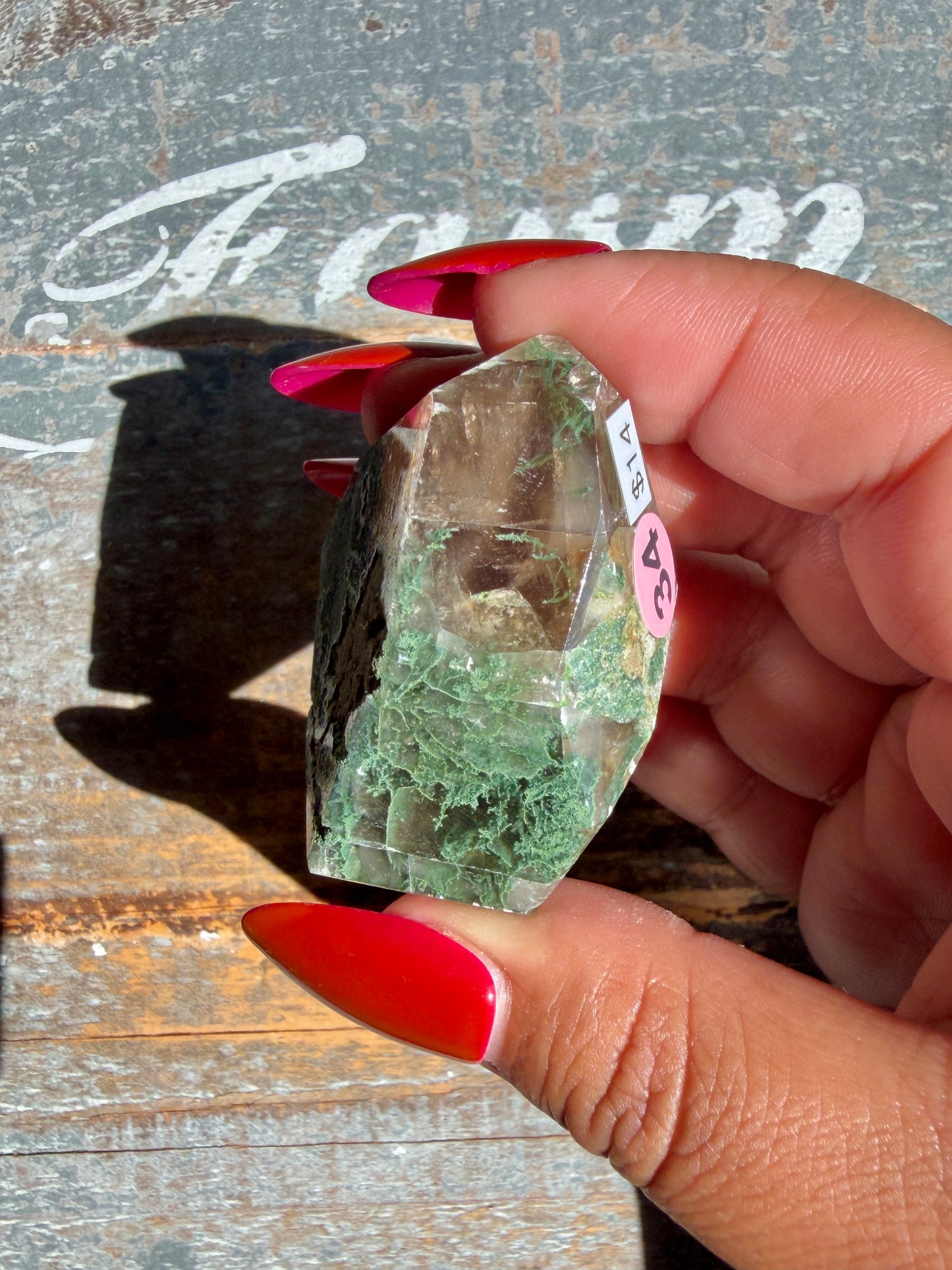 Gorgeous Optical Calcite + Moss Agate Combo Mineral Freeform From India | Opt 34