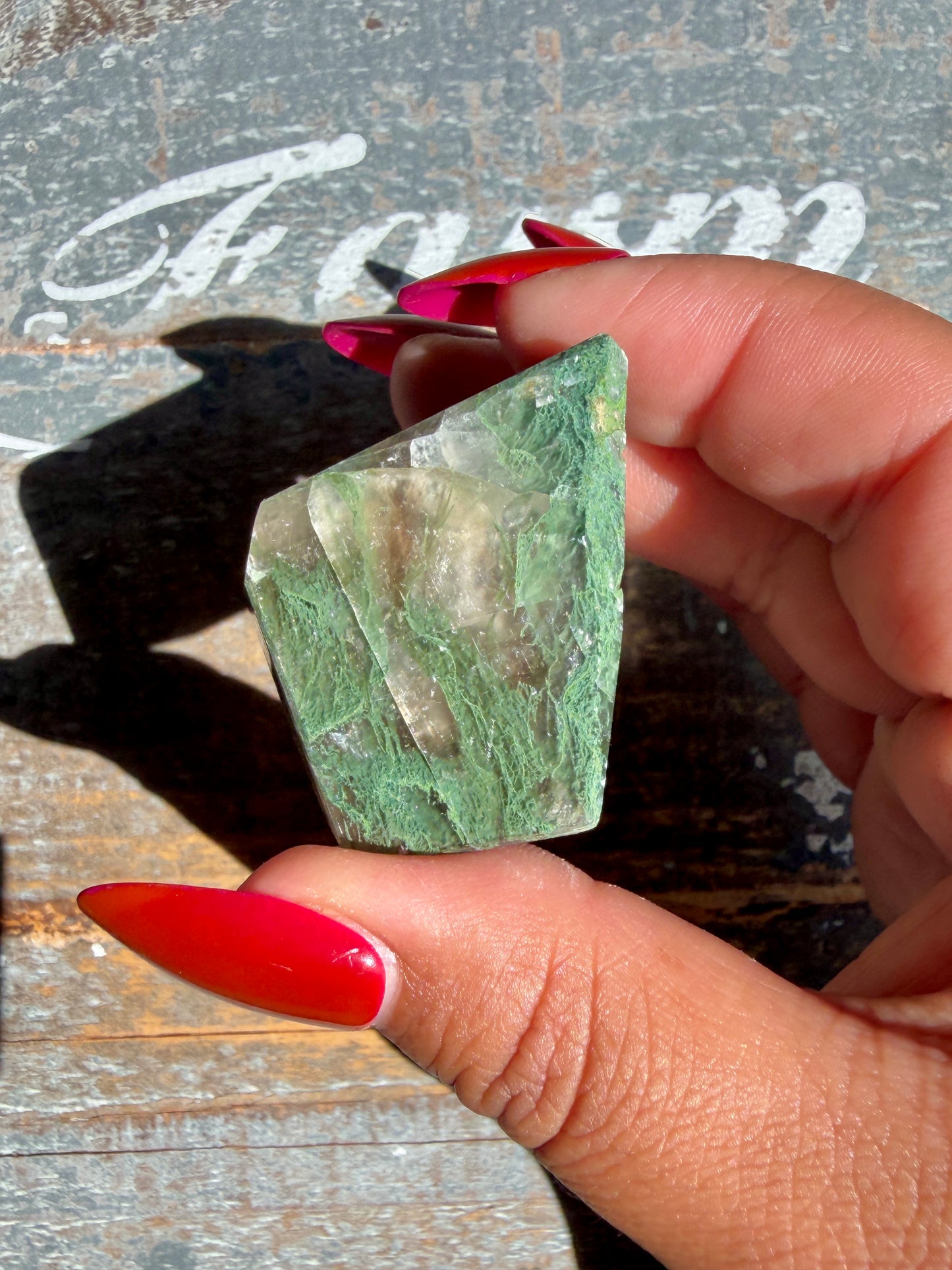 Gorgeous Optical Calcite + Moss Agate Combo Mineral Freeform From India | Opt 34