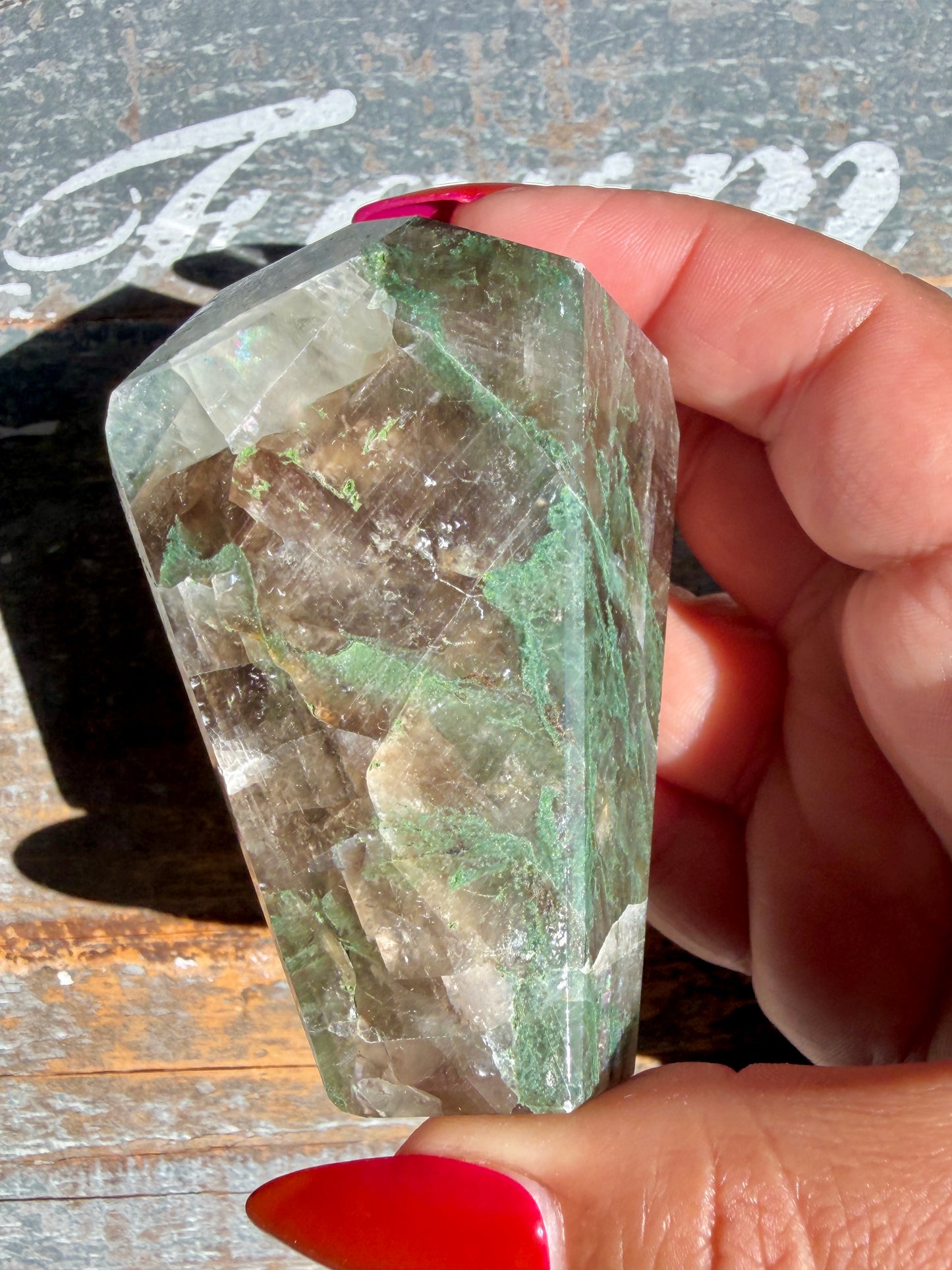 Gorgeous Optical Calcite + Moss Agate Combo Mineral Freeform From India | Opt 16