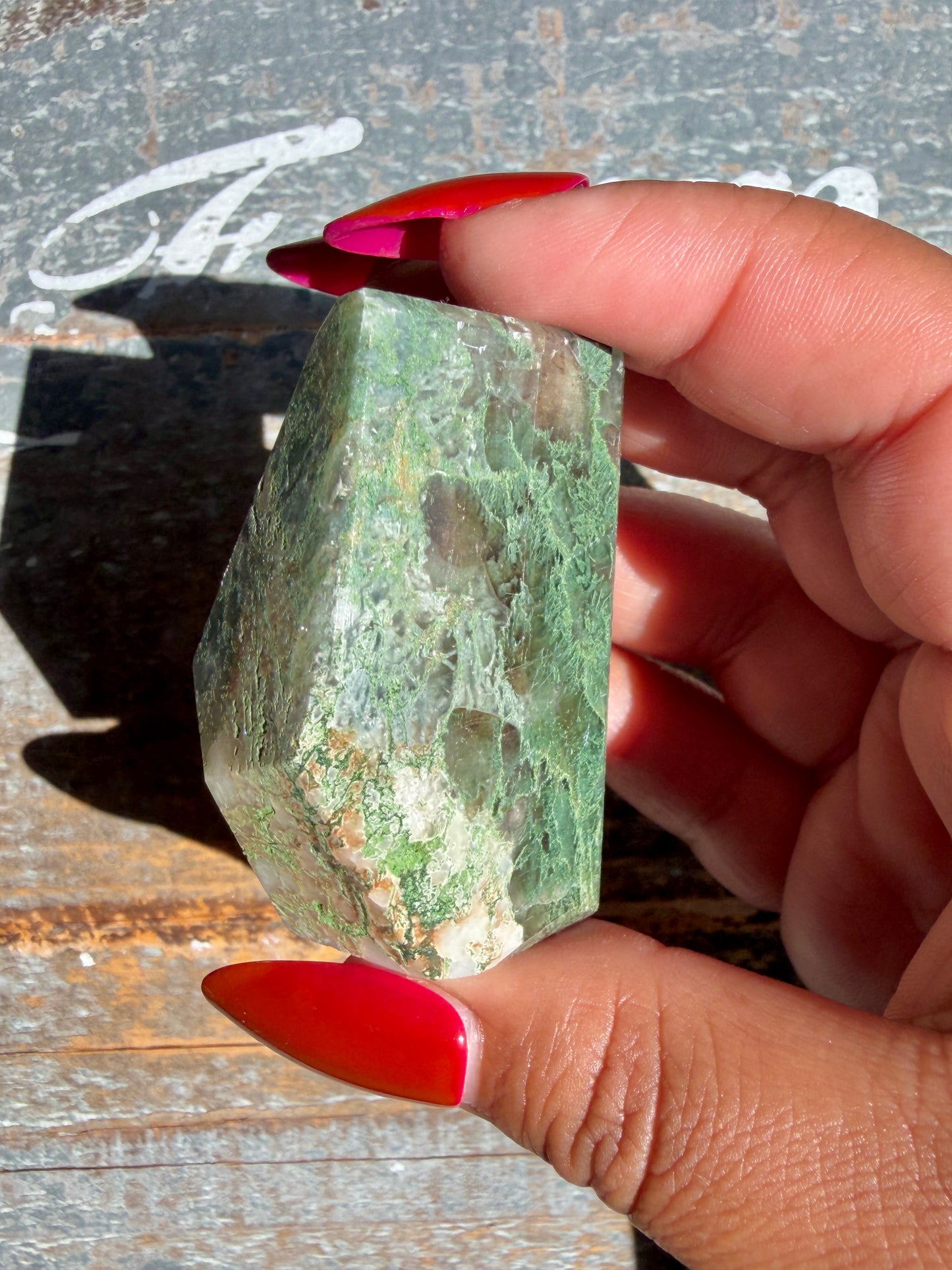 Gorgeous Optical Calcite + Moss Agate Combo Mineral Freeform From India | Opt 25