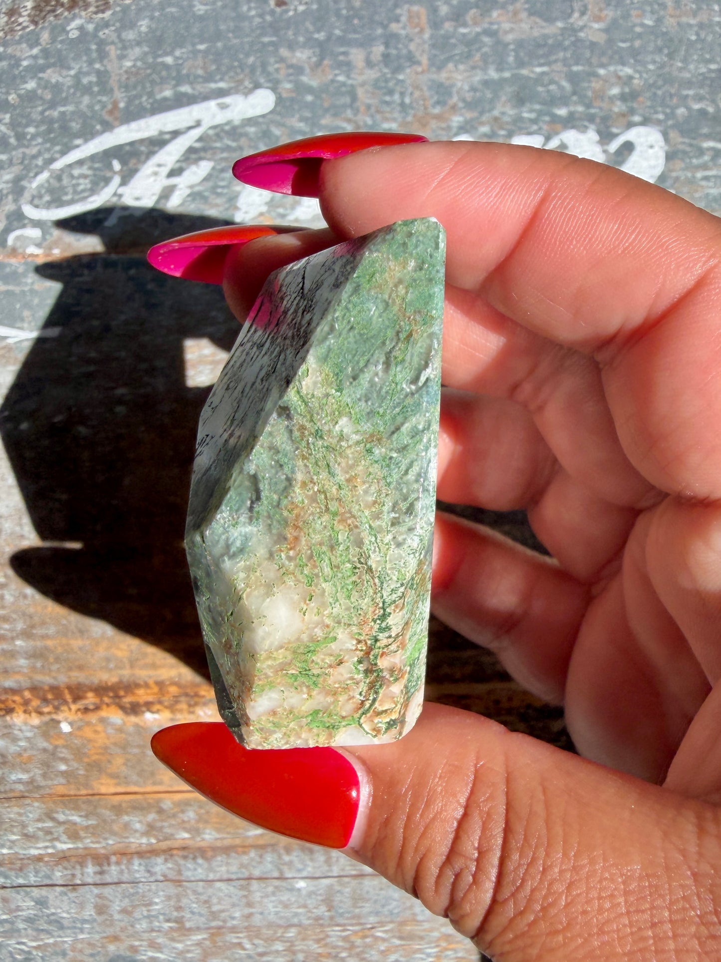 Gorgeous Optical Calcite + Moss Agate Combo Mineral Freeform From India | Opt 25