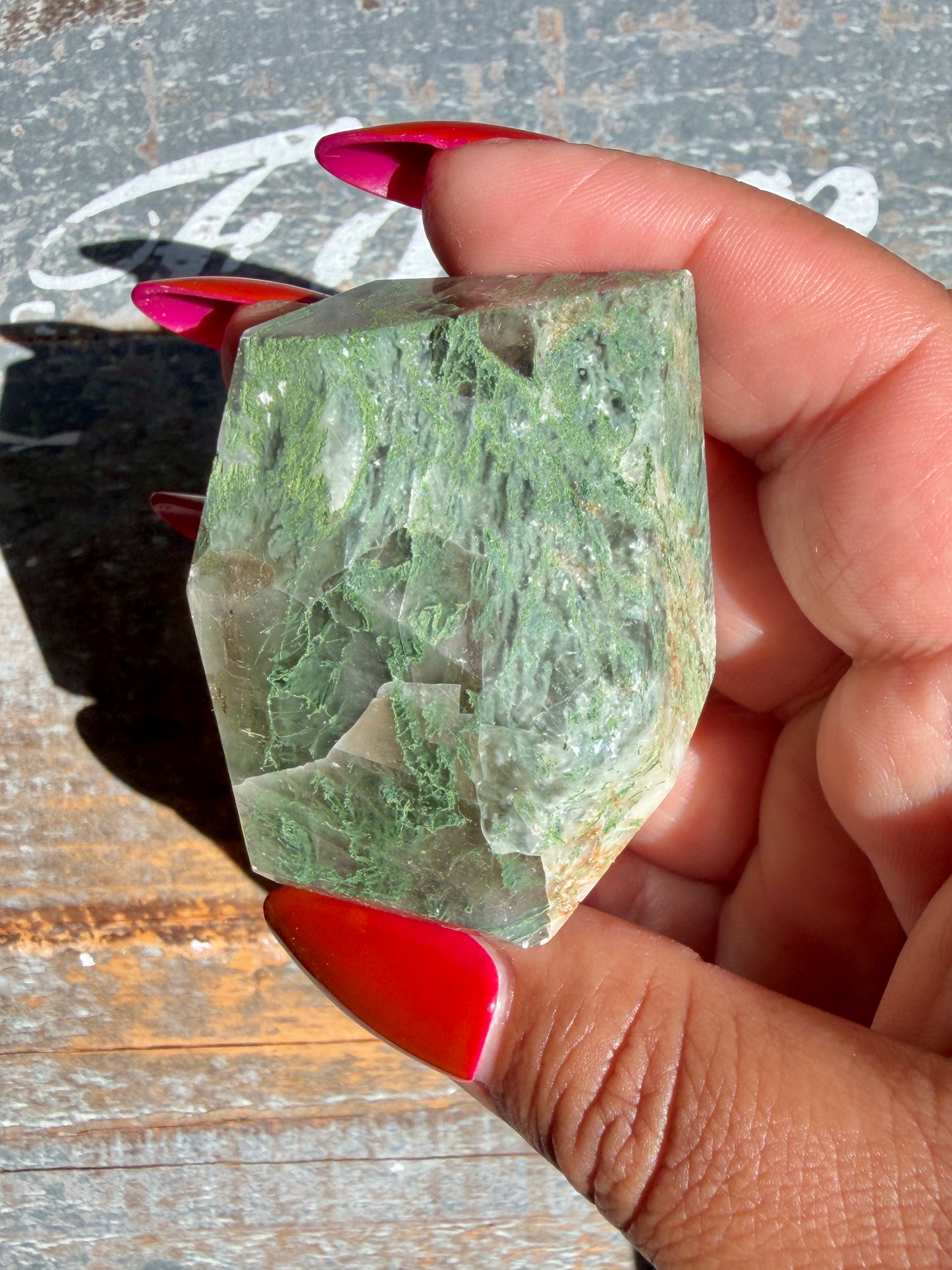 Gorgeous Optical Calcite + Moss Agate Combo Mineral Freeform From India | Opt 25