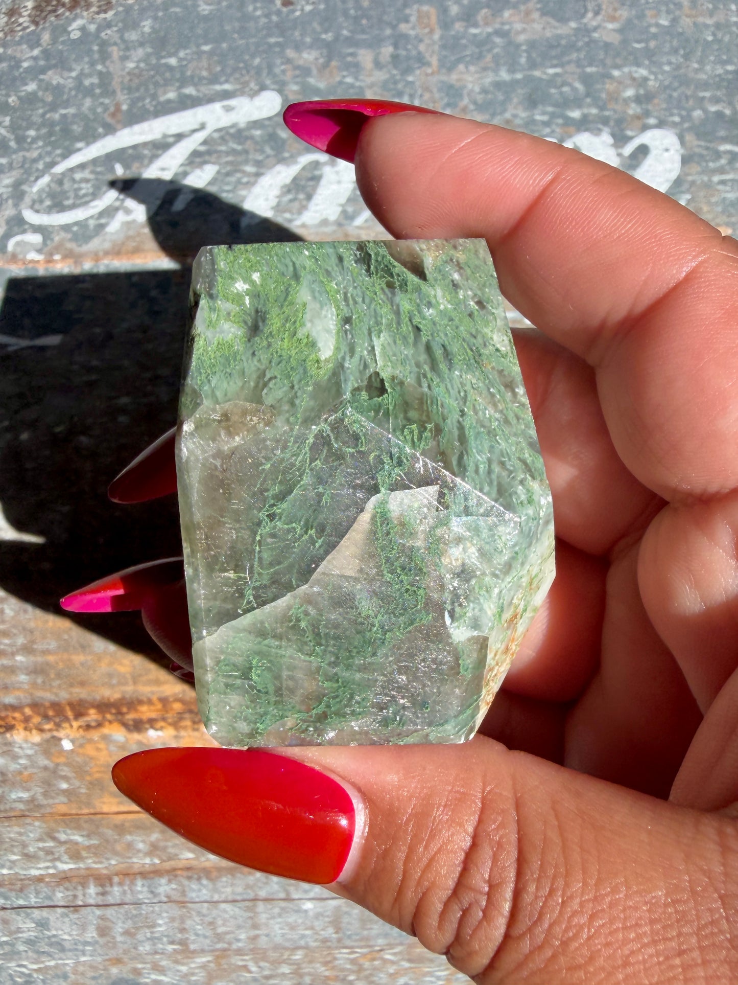 Gorgeous Optical Calcite + Moss Agate Combo Mineral Freeform From India | Opt 25