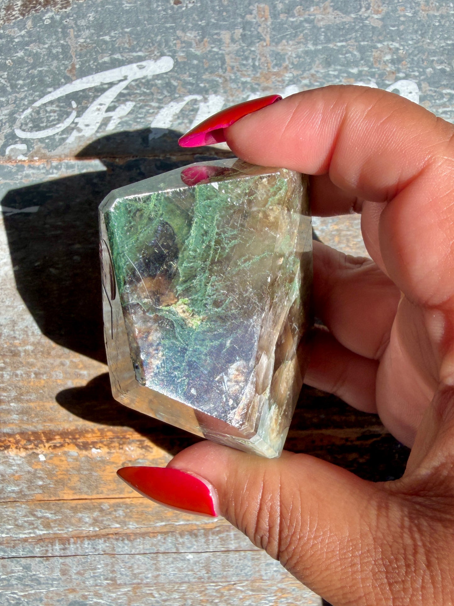 Gorgeous Optical Calcite + Moss Agate Combo Mineral Freeform From India | Opt 12