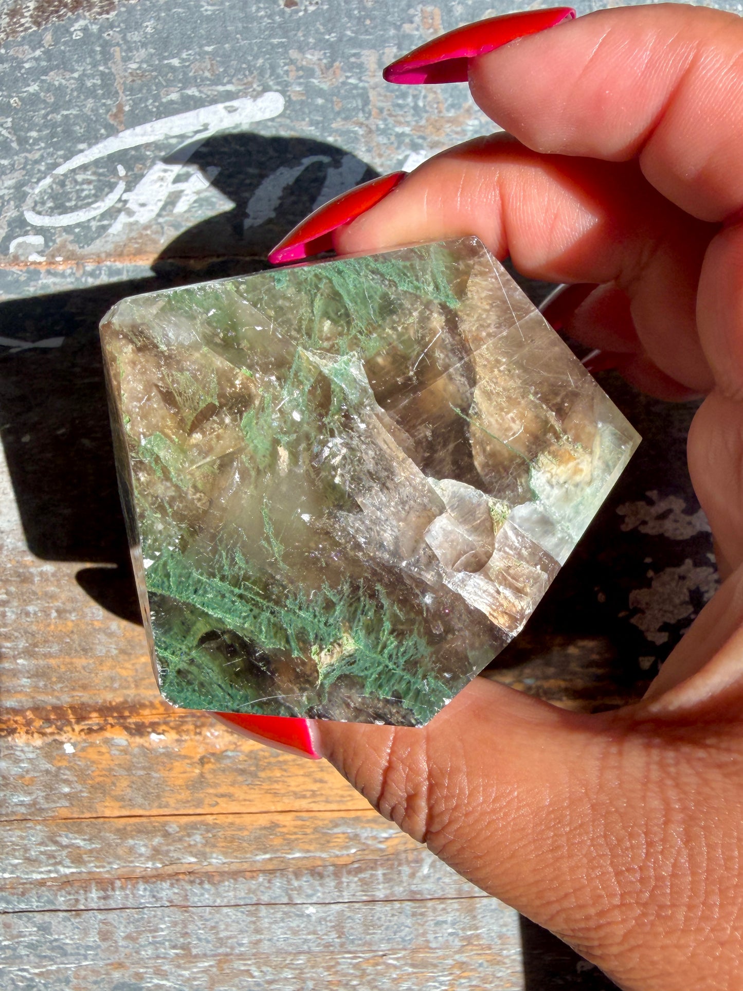 Gorgeous Optical Calcite + Moss Agate Combo Mineral Freeform From India | Opt 12