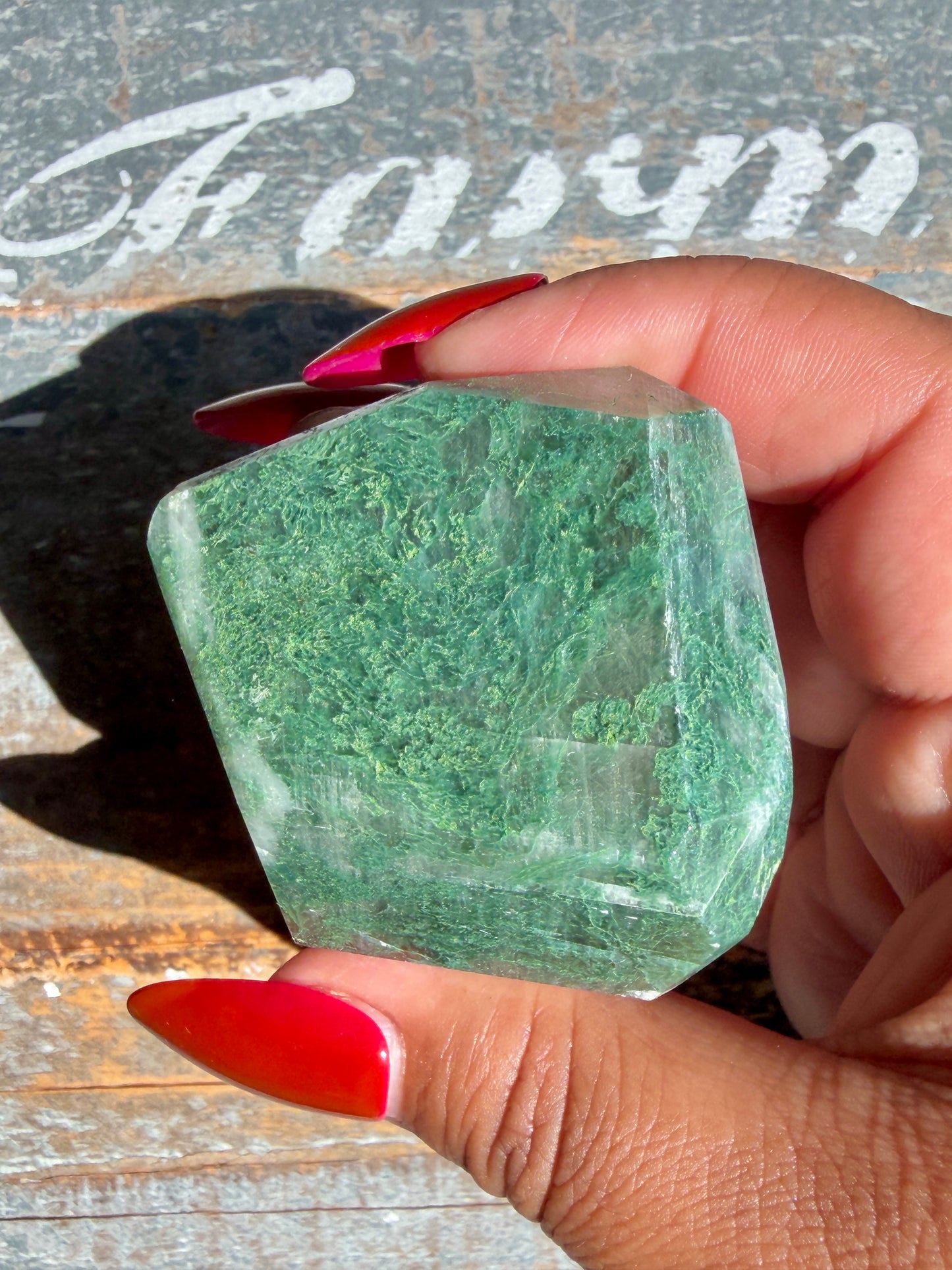Gorgeous Optical Calcite + Moss Agate Combo Mineral Freeform From India | Opt 13