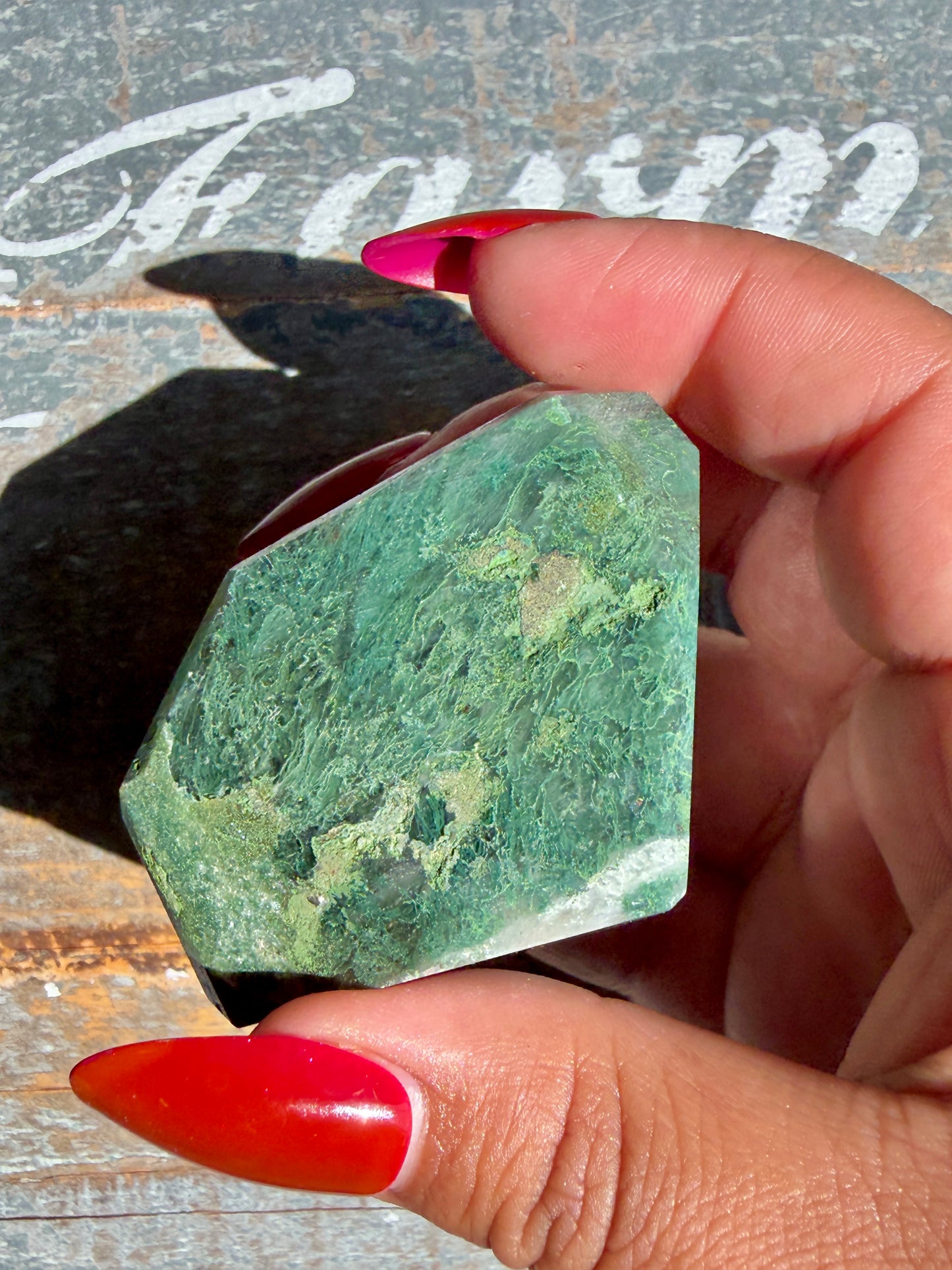 Gorgeous Optical Calcite + Moss Agate Combo Mineral Freeform From India | Opt 13