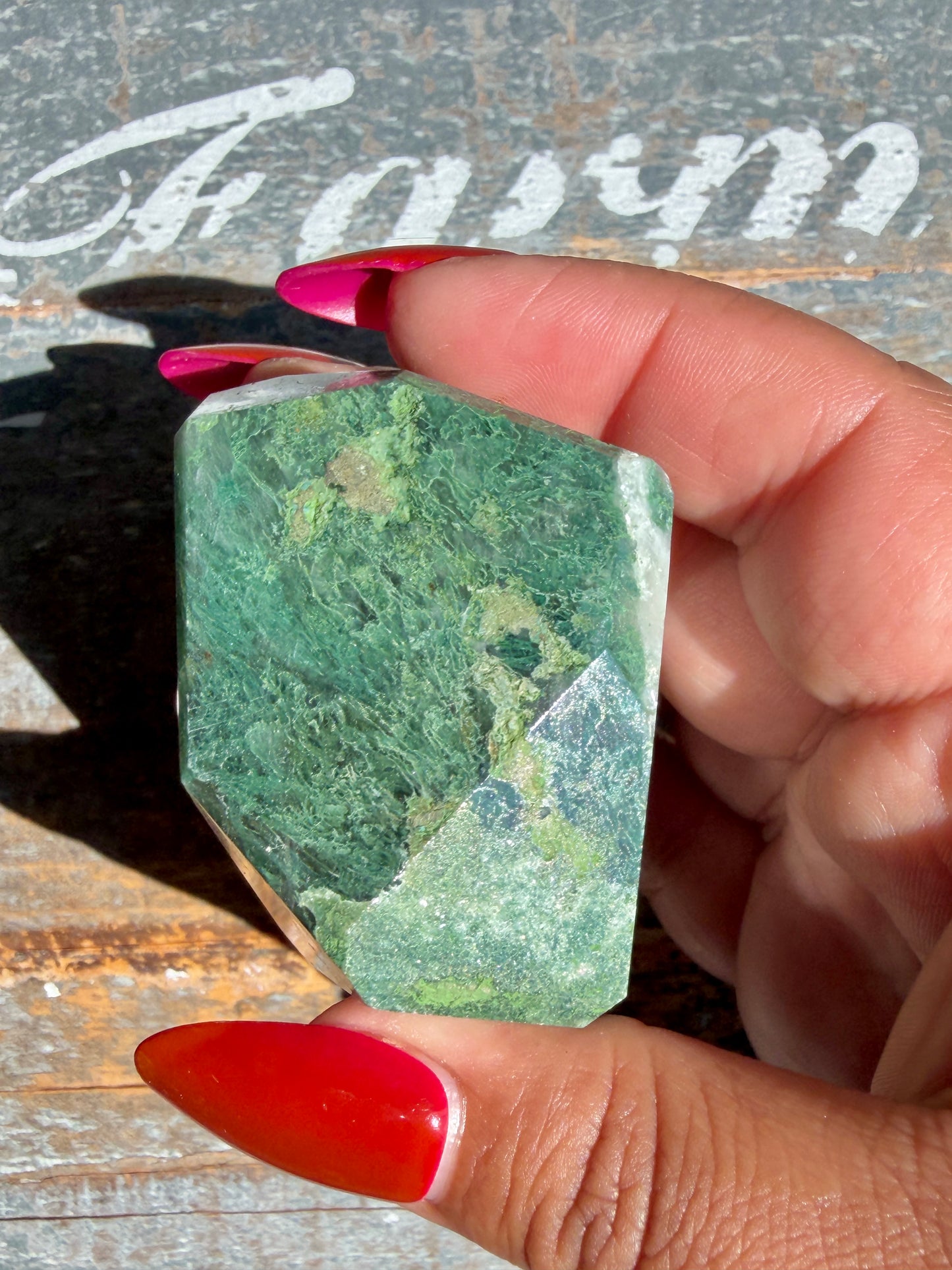 Gorgeous Optical Calcite + Moss Agate Combo Mineral Freeform From India | Opt 13