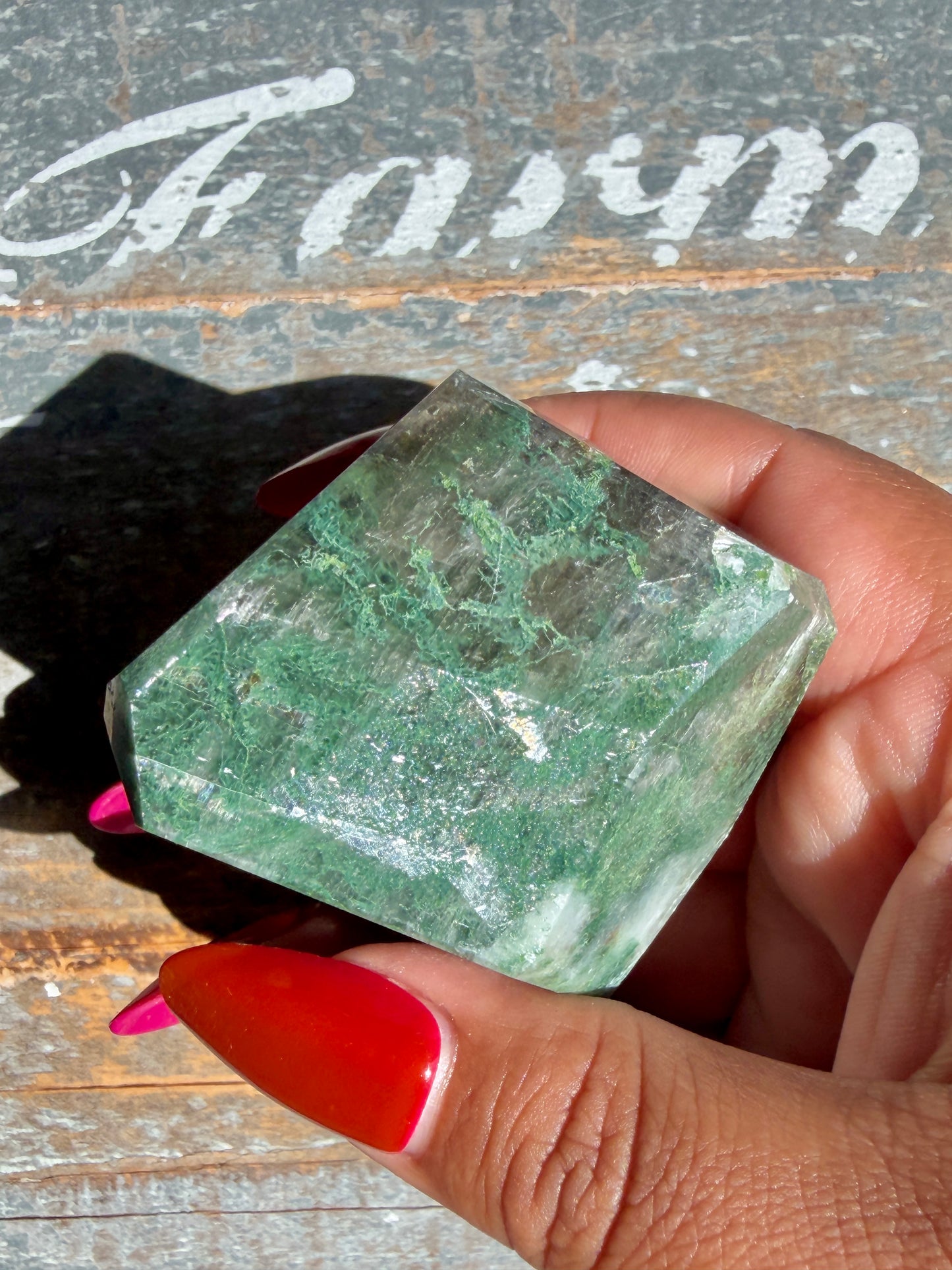 Gorgeous Optical Calcite + Moss Agate Combo Mineral Freeform From India | Opt 13