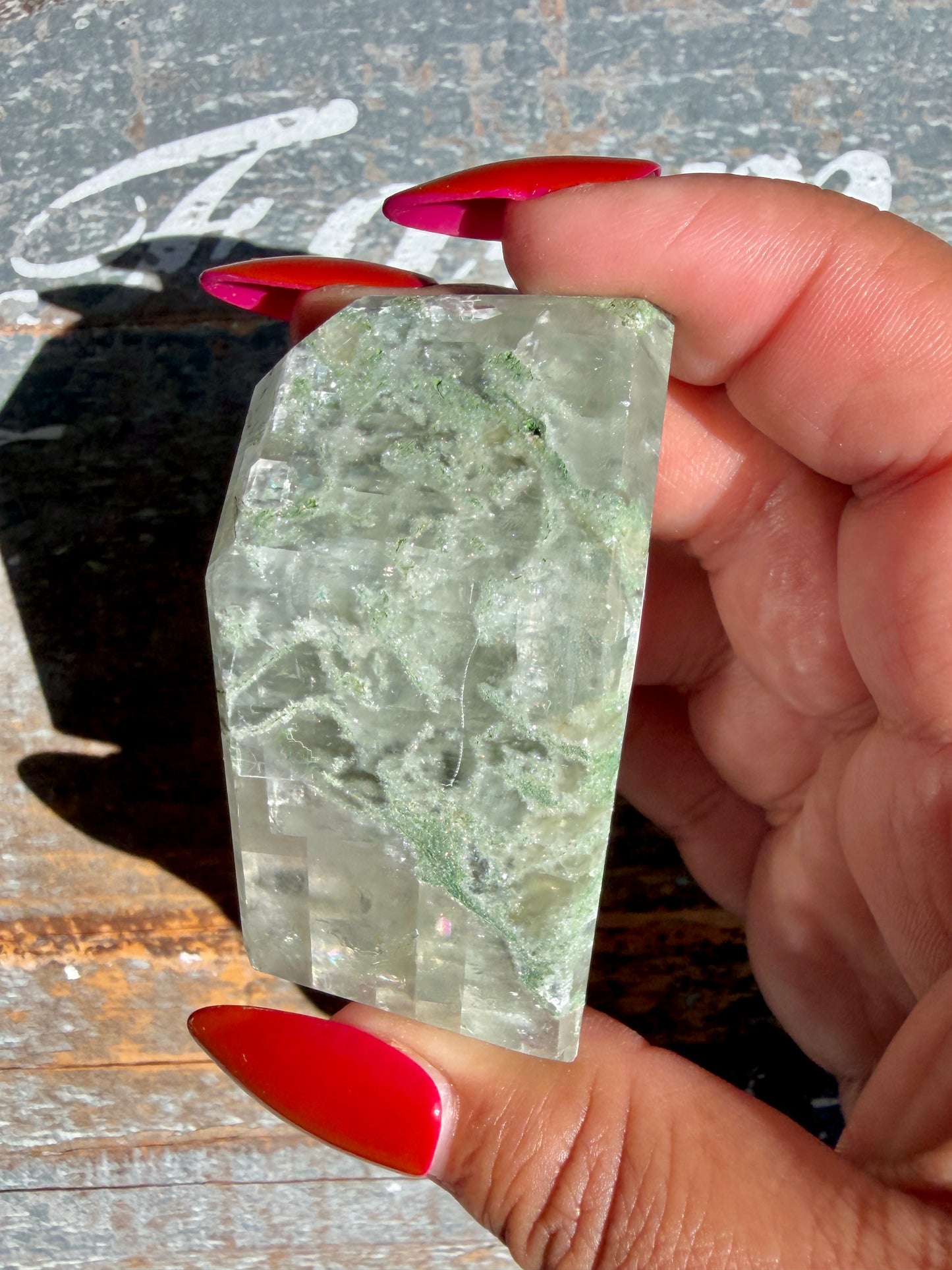 Gorgeous Optical Calcite + Moss Agate Combo Mineral Freeform From India | Opt 29