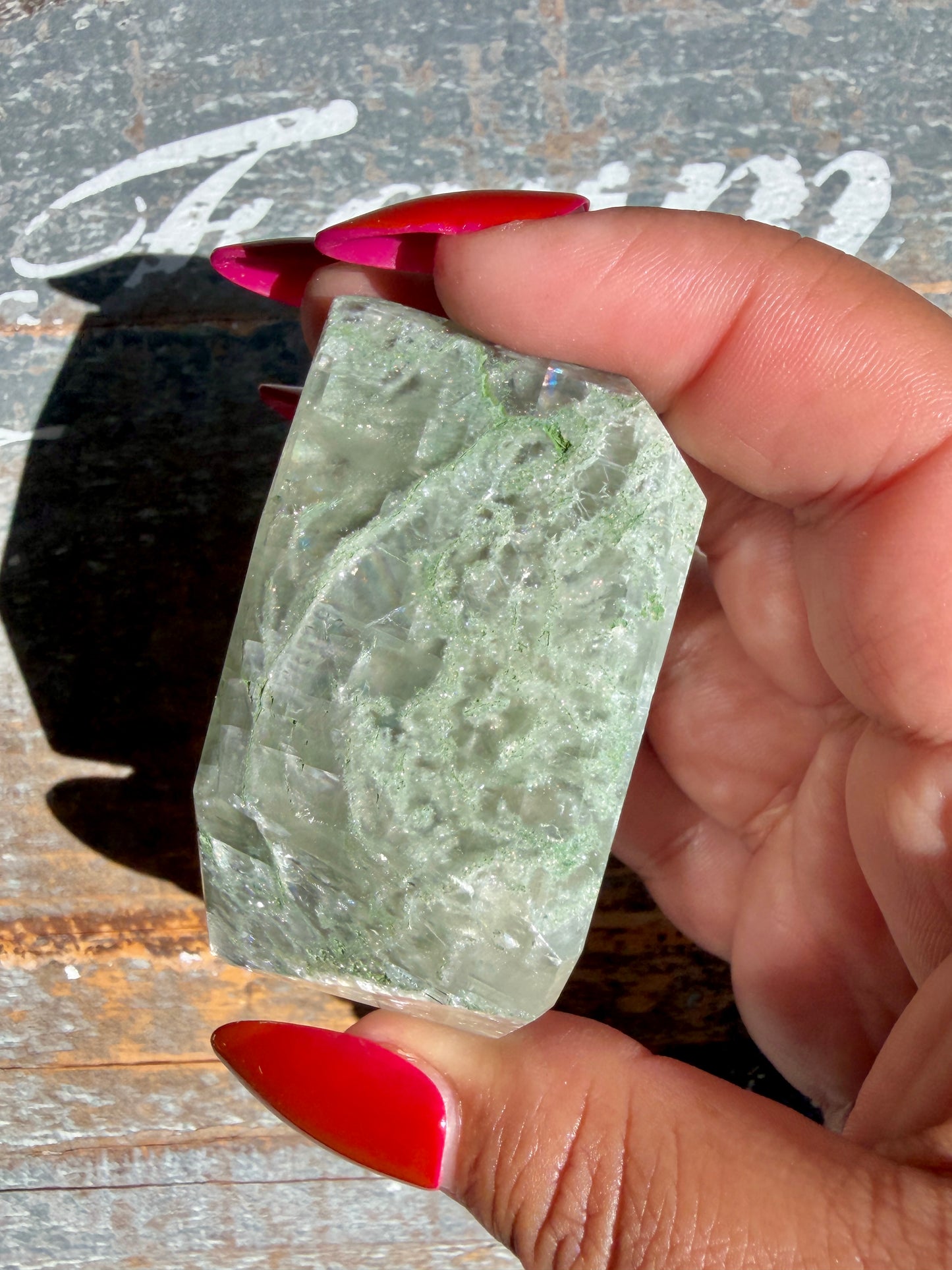 Gorgeous Optical Calcite + Moss Agate Combo Mineral Freeform From India | Opt 29
