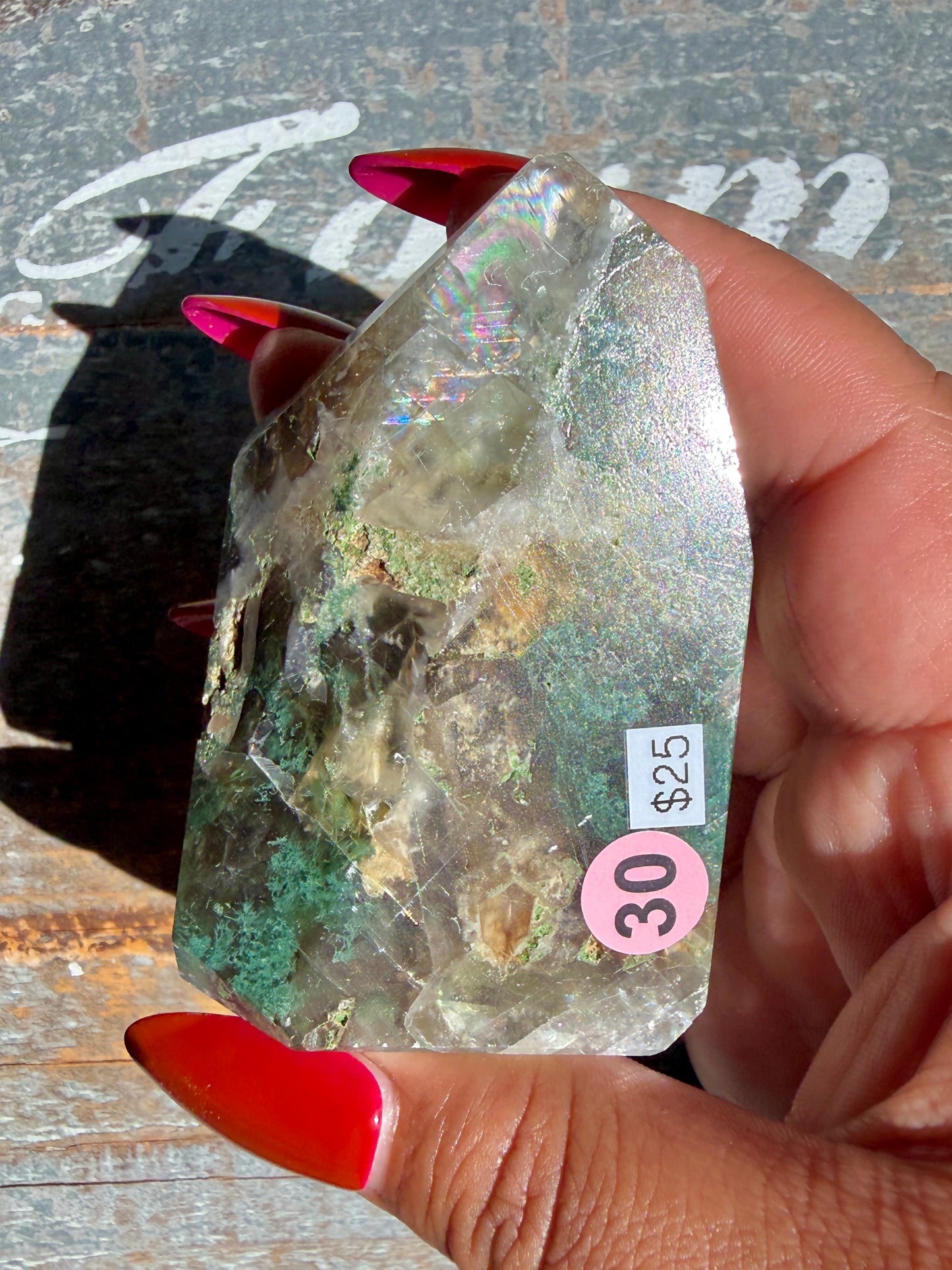 Gorgeous Optical Calcite + Moss Agate Combo Mineral Freeform From India | Opt 30
