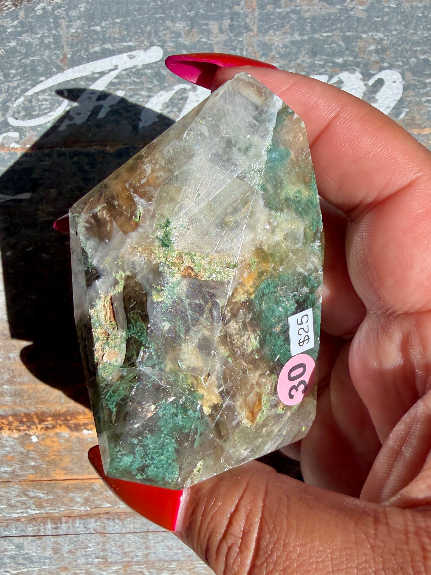 Gorgeous Optical Calcite + Moss Agate Combo Mineral Freeform From India | Opt 30