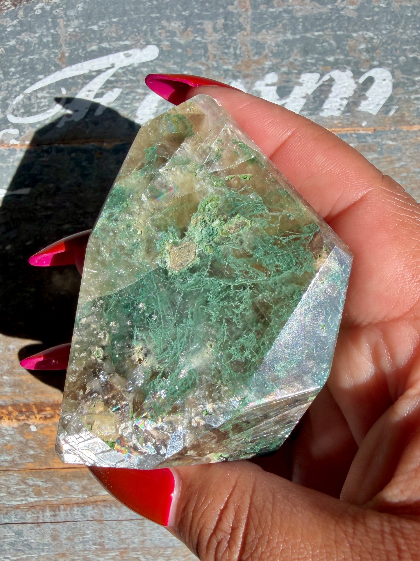 Gorgeous Optical Calcite + Moss Agate Combo Mineral Freeform From India | Opt 30