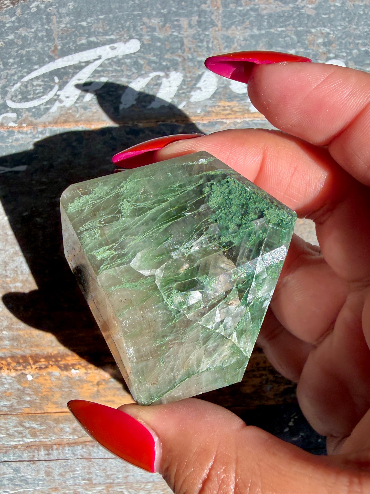 Gorgeous Optical Calcite + Moss Agate Combo Mineral Freeform From India | Opt 23
