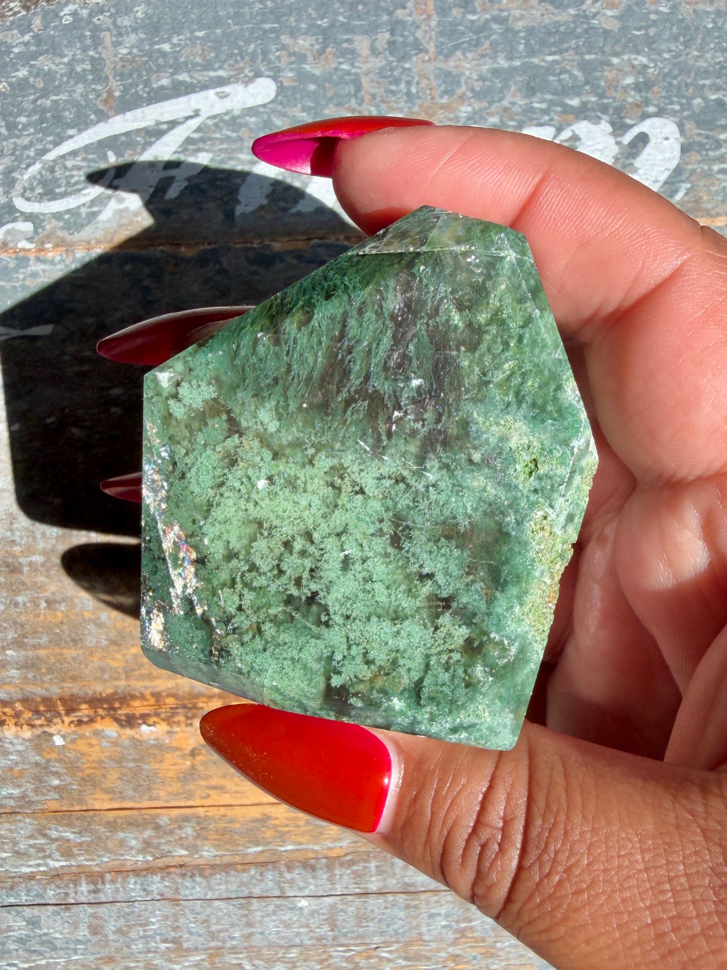 Gorgeous Optical Calcite + Moss Agate Combo Mineral Freeform From India | Opt 20