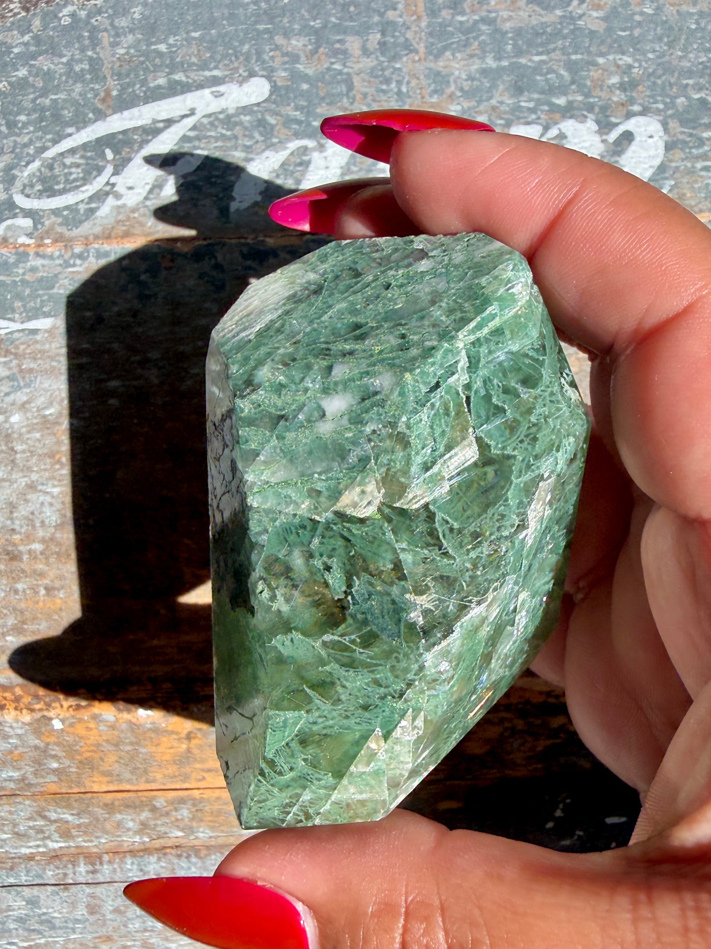 Gorgeous Optical Calcite + Moss Agate Combo Mineral Freeform From India | Opt 14