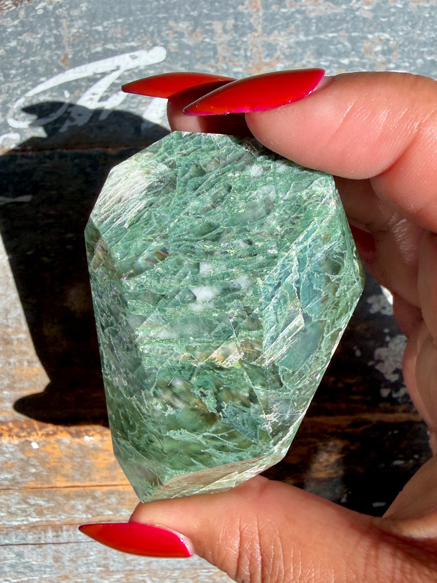 Gorgeous Optical Calcite + Moss Agate Combo Mineral Freeform From India | Opt 14