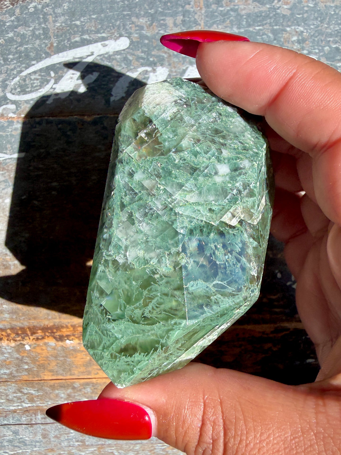 Gorgeous Optical Calcite + Moss Agate Combo Mineral Freeform From India | Opt 14
