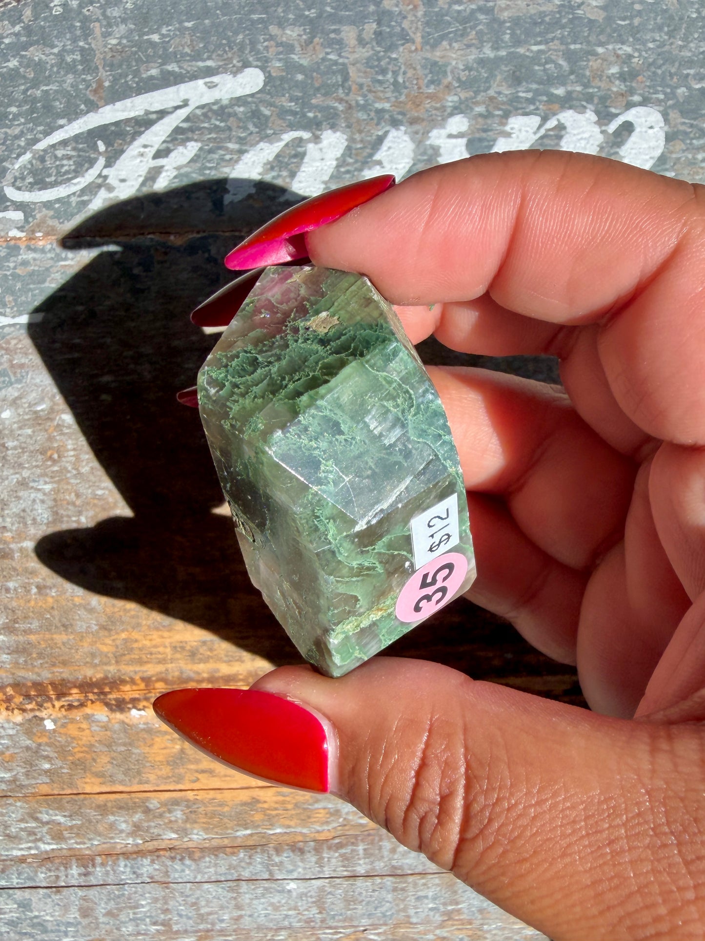 Gorgeous Optical Calcite + Moss Agate Combo Mineral Freeform From India | Opt 35