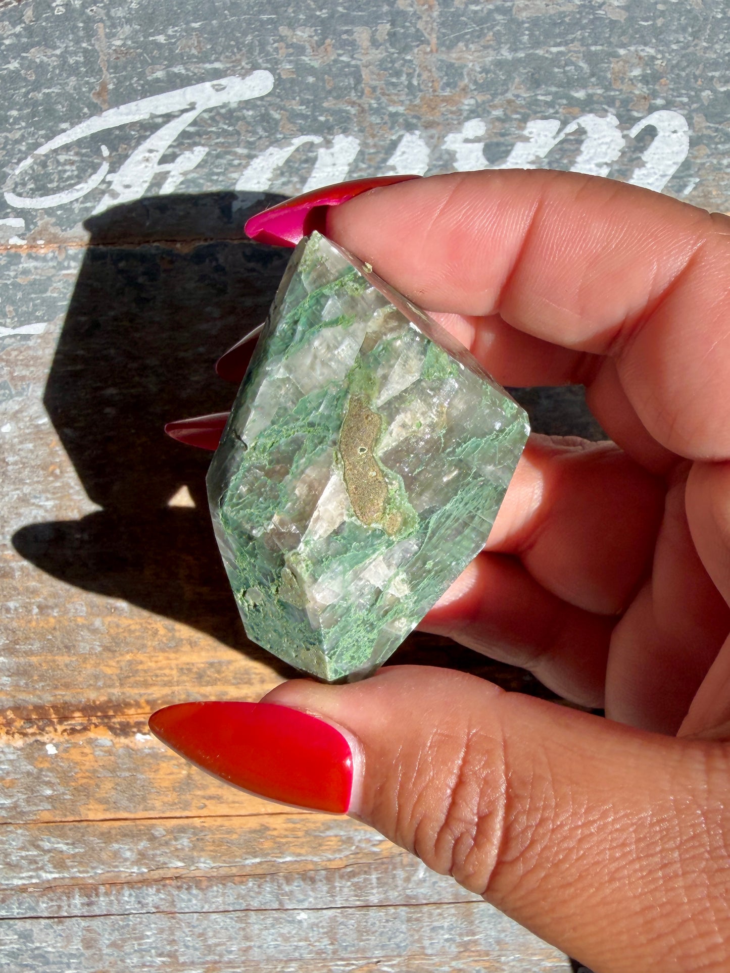 Gorgeous Optical Calcite + Moss Agate Combo Mineral Freeform From India | Opt 35