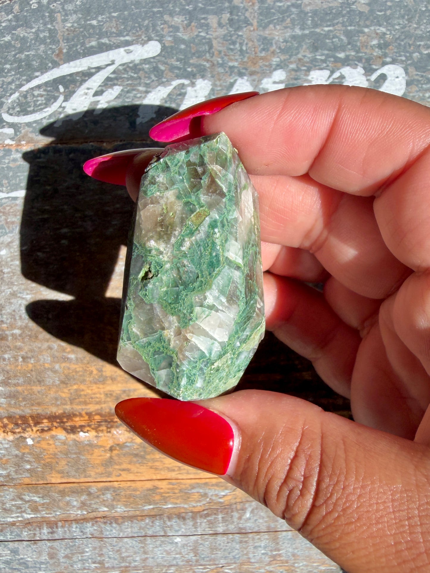 Gorgeous Optical Calcite + Moss Agate Combo Mineral Freeform From India | Opt 35