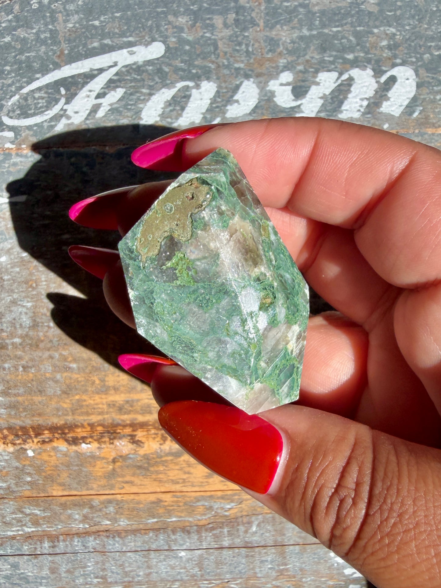 Gorgeous Optical Calcite + Moss Agate Combo Mineral Freeform From India | Opt 35